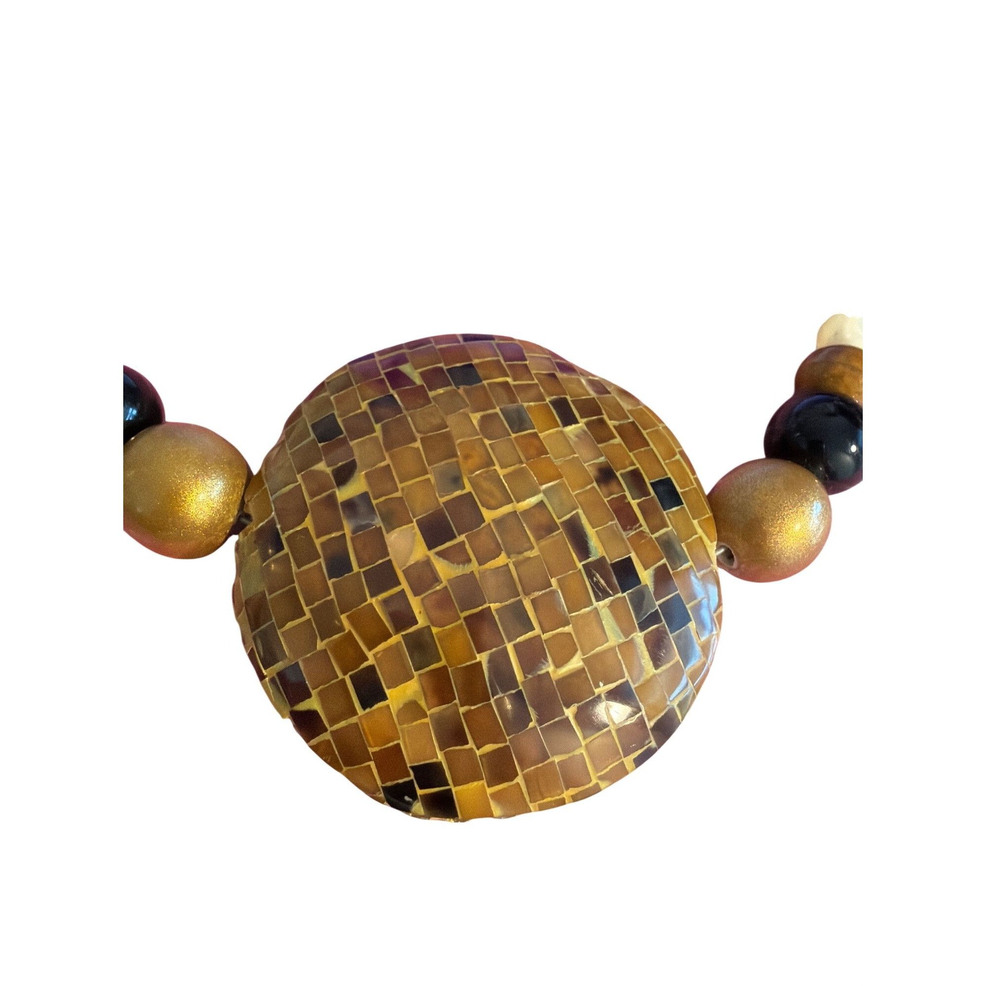 Other Vintage Glass Quartz Agate Bead Necklace Mosaic Pendant Carv Size ONE SIZE - 4 Thumbnail