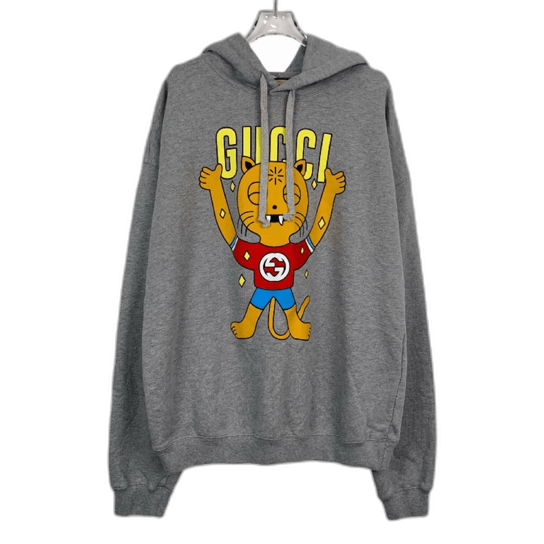 Gucci Gray Animal Print Hoodie with Logo-2506