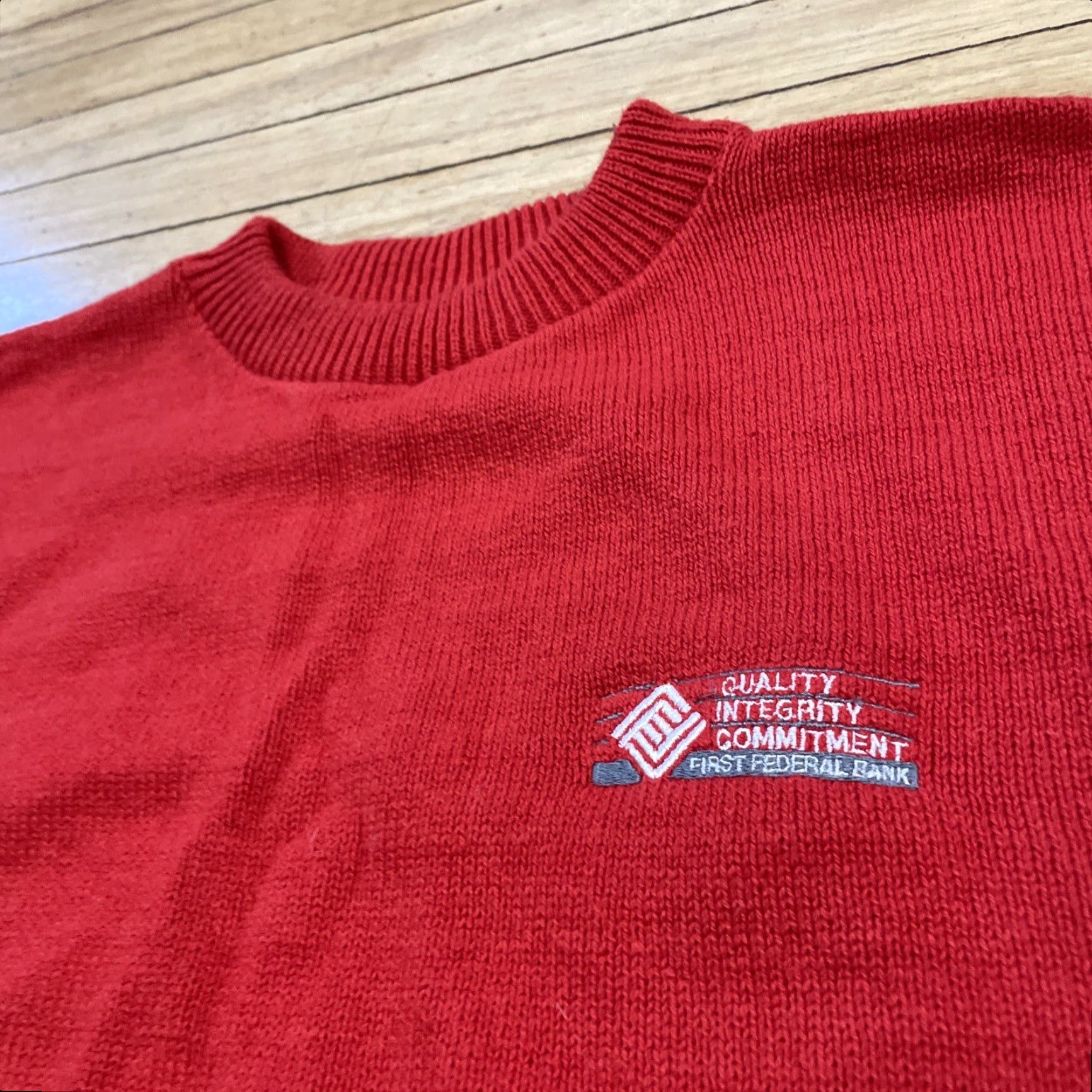 Vintage 3 STRIKES Men XL Vintage Preppy Red Sweater Pullover Knit United States Logo USA Bank New York Crew Neck Autumn Winter Spring Size US XL / EU 56 / 4 - 3 Thumbnail