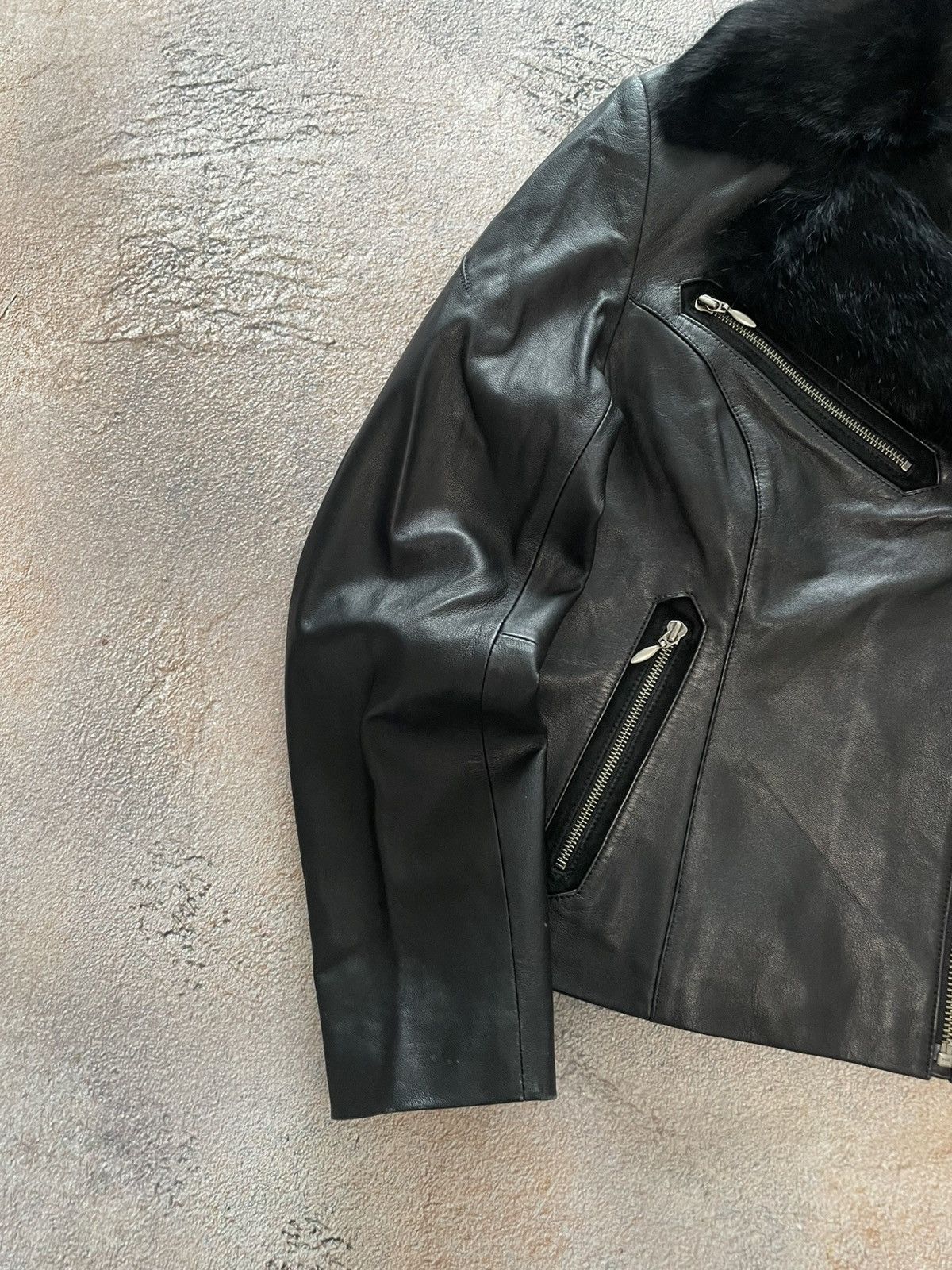 Harley Davidson Harley Davidson Black Leather Fur Collar Cropped Jacket Size L / US 10 / IT 46 - 4 Thumbnail