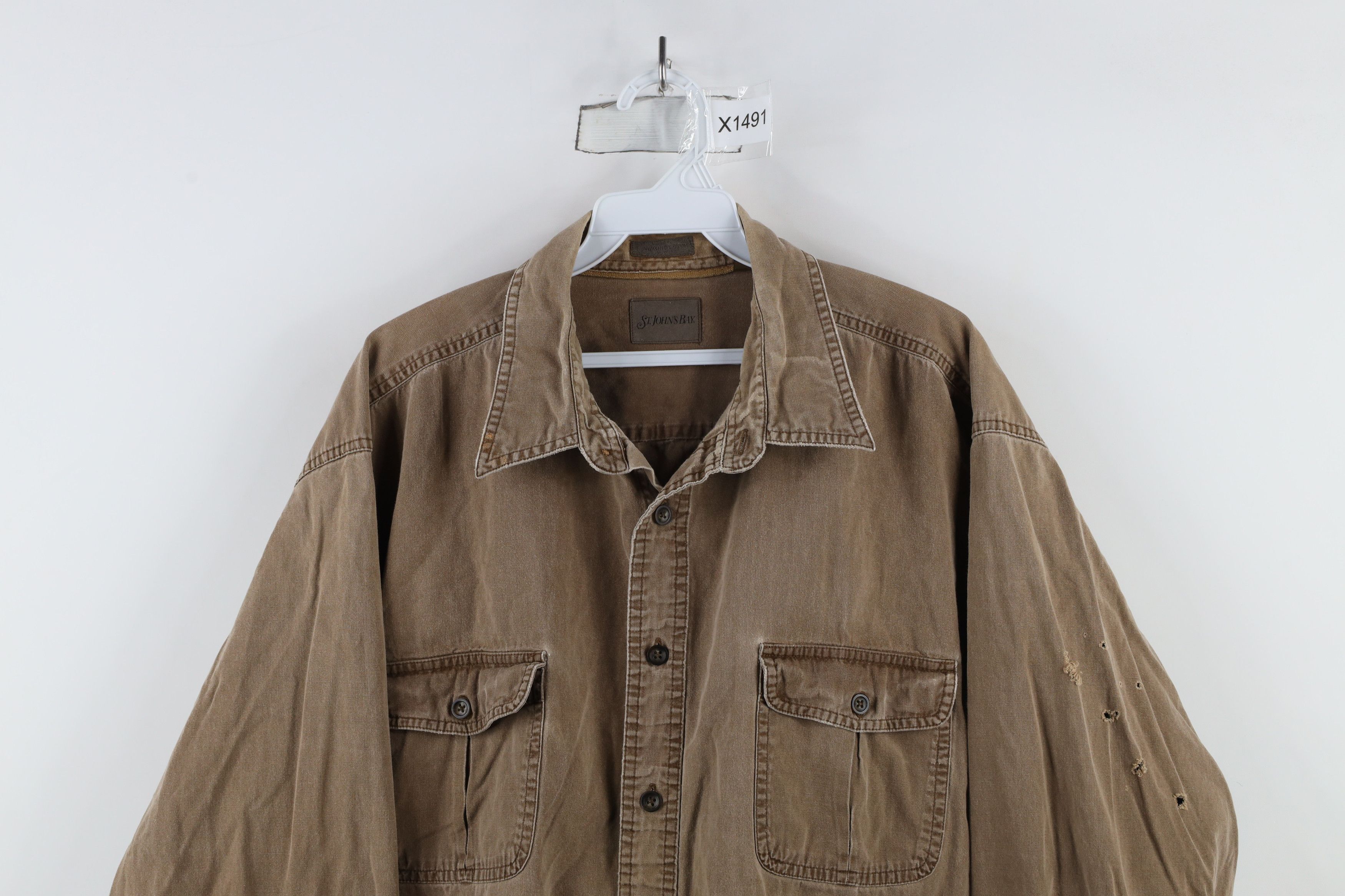 Vintage Vintage 90s Streetwear Stonewash Canvas Button Shirt Brown Size US XXL / EU 58 / 5 - 2 Thumbnail
