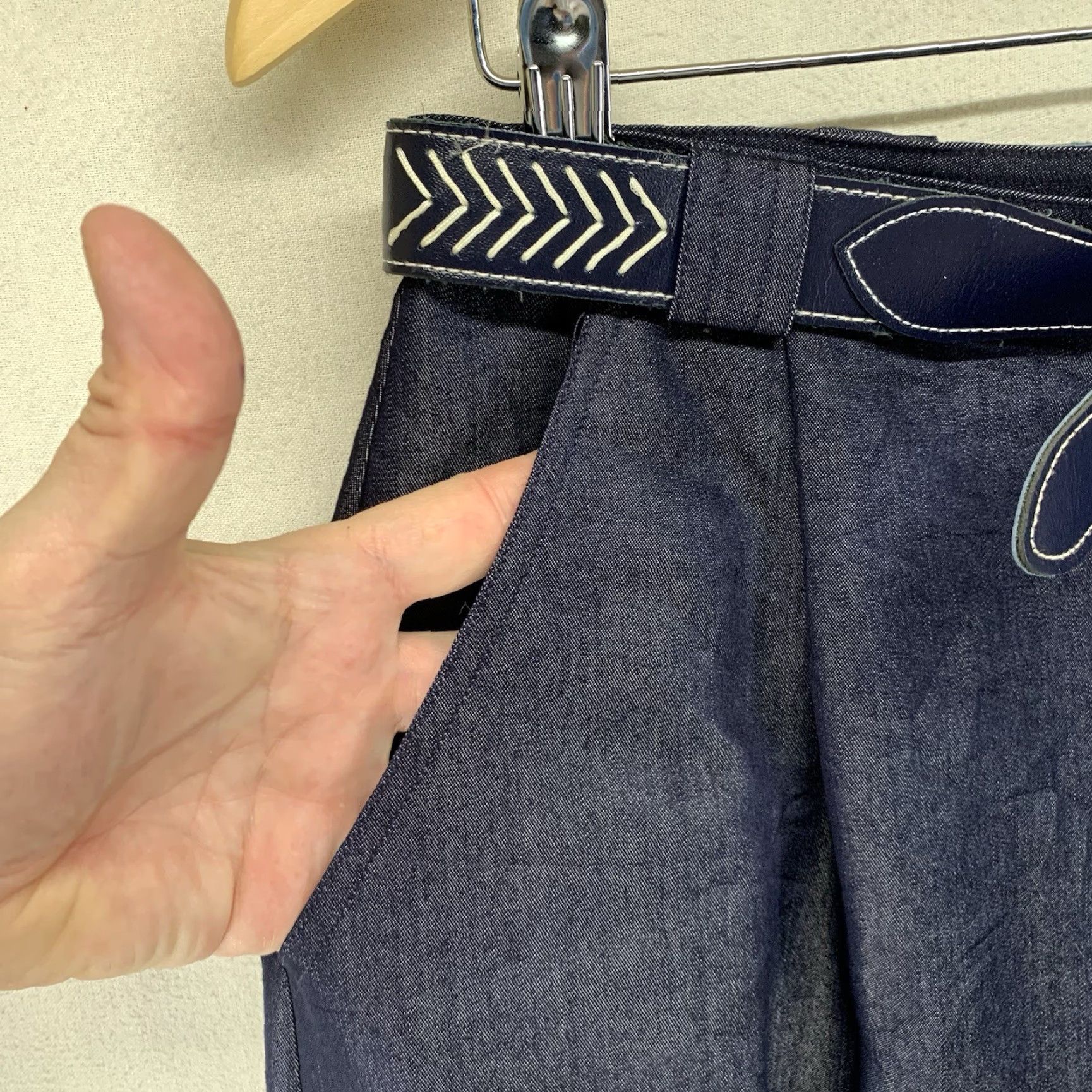 Vintage VINTAGE SK & COMPANY Indigo Blue Midi Skirt 14 Buttons Belted Pockets A-Line Womens Regular 14 Blue 90s Southwestern Style Size 36" / US 14 / IT 50 - 7 Thumbnail