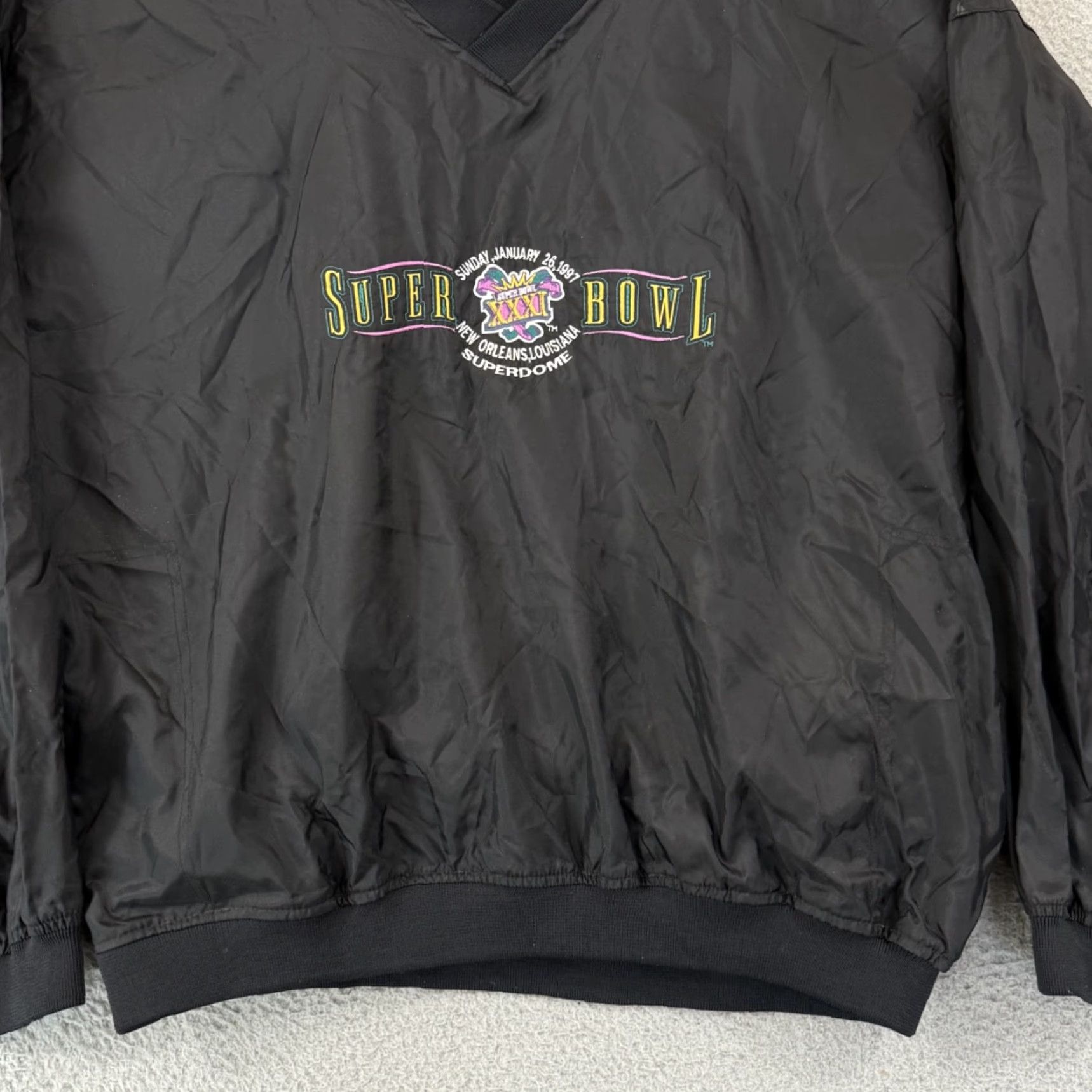 Fruit Of The Loom VINTAGE Windbreaker Mens XL Black 90s NFL Football Super Bowl XXXI Football Nike Shirt Size US XL / EU 56 / 4 - 2 Thumbnail