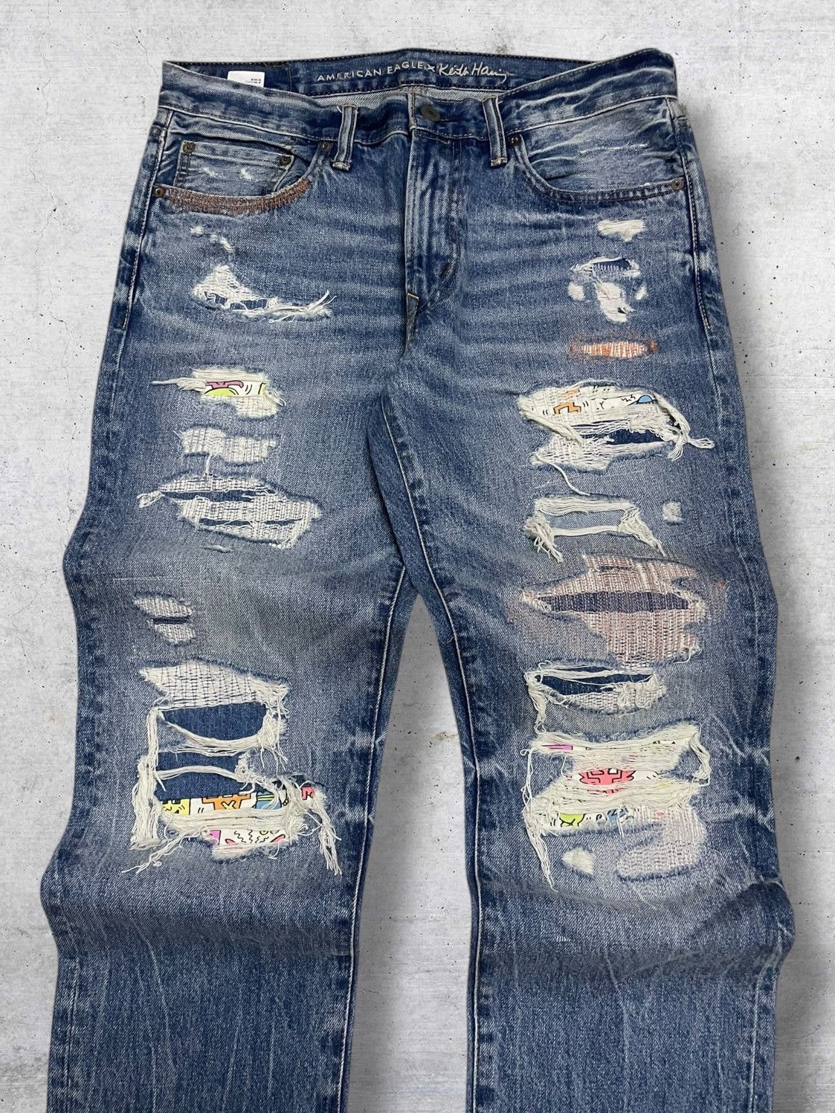 American Eagle Outfitters DESIGNER AMERICAN EAGLE X KEITH HEARING PATCHWORK BORO DENIM Size US 32 / EU 48 - 7 Thumbnail