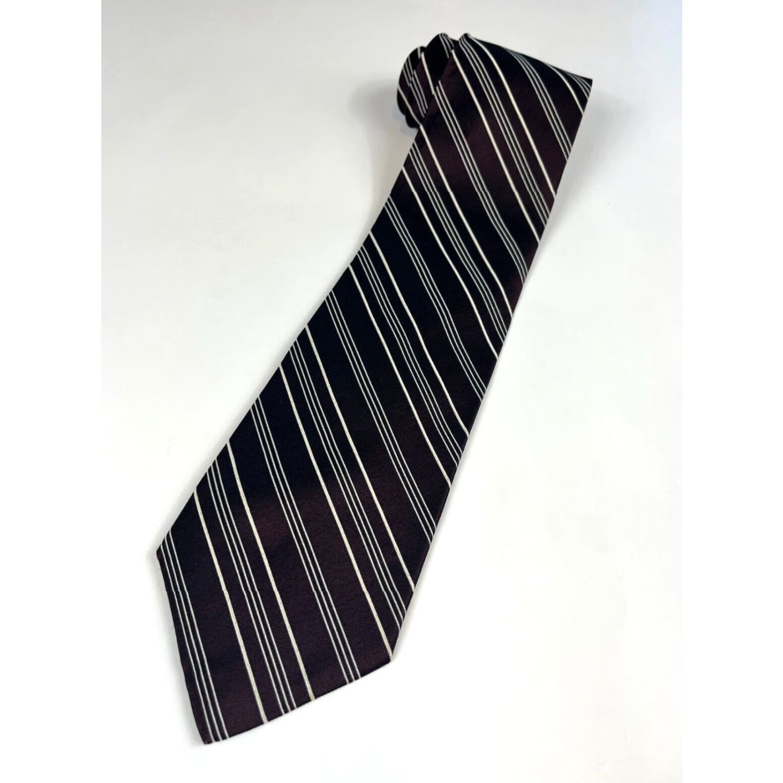 Ralph Lauren VINTAGE Lauren Ralph Lauren Silk Tie Striped Hand Finished 100% Silk Made in USA Eggplant Wide 3.75" 58" Men’s Tie Mens Size ONE SIZE - 3 Thumbnail