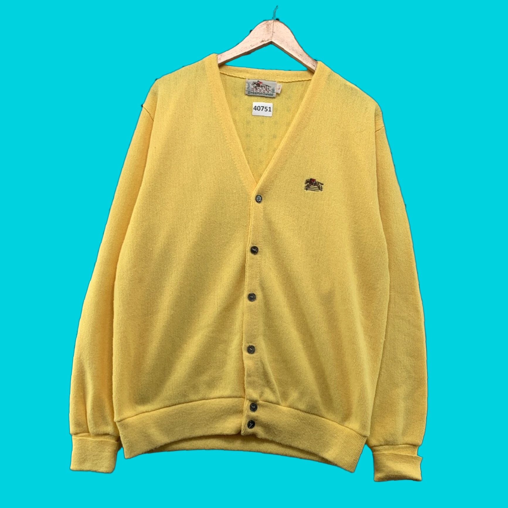 Vintage VTG Steeplechase Knit Cardigan Sweater Men’s Large Yellow USA 90s Vintage Button V-Neck Size US L / EU 52-54 / 3 - 1 Thumbnail