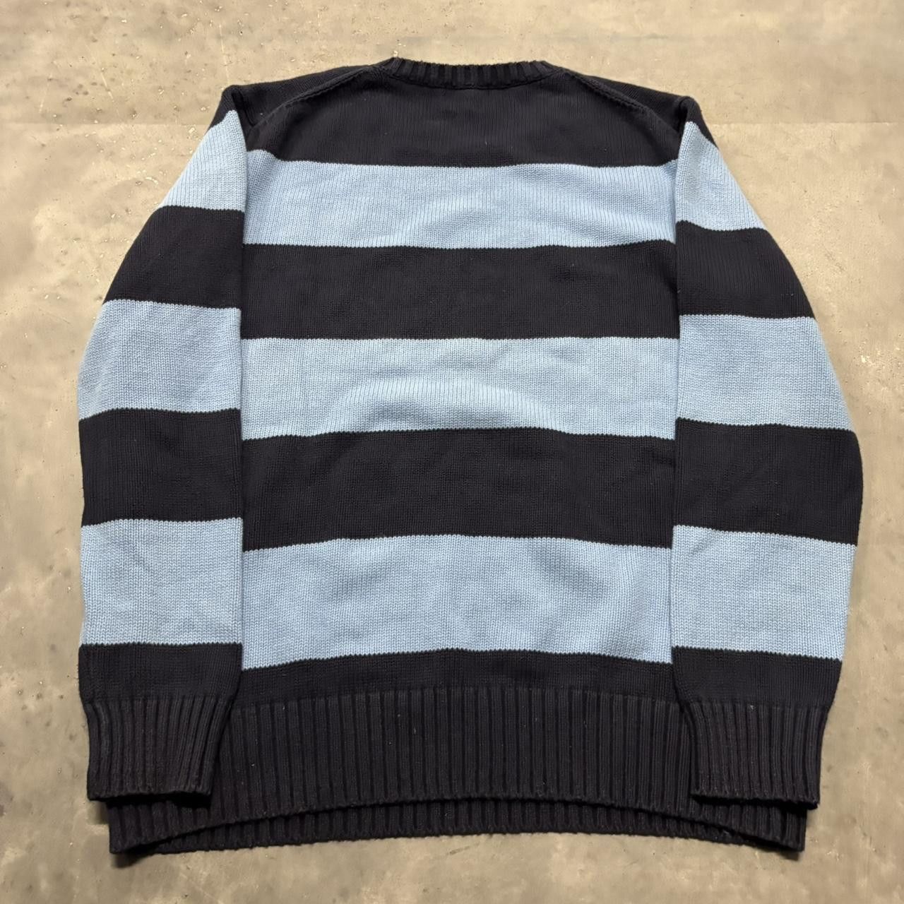 Japanese Brand × Vintage Crazy Vintage Y2K/2000s Light Blue & Navy Blue Two Tone Striped Sweater! Size US L / EU 52-54 / 3 - 5 Thumbnail