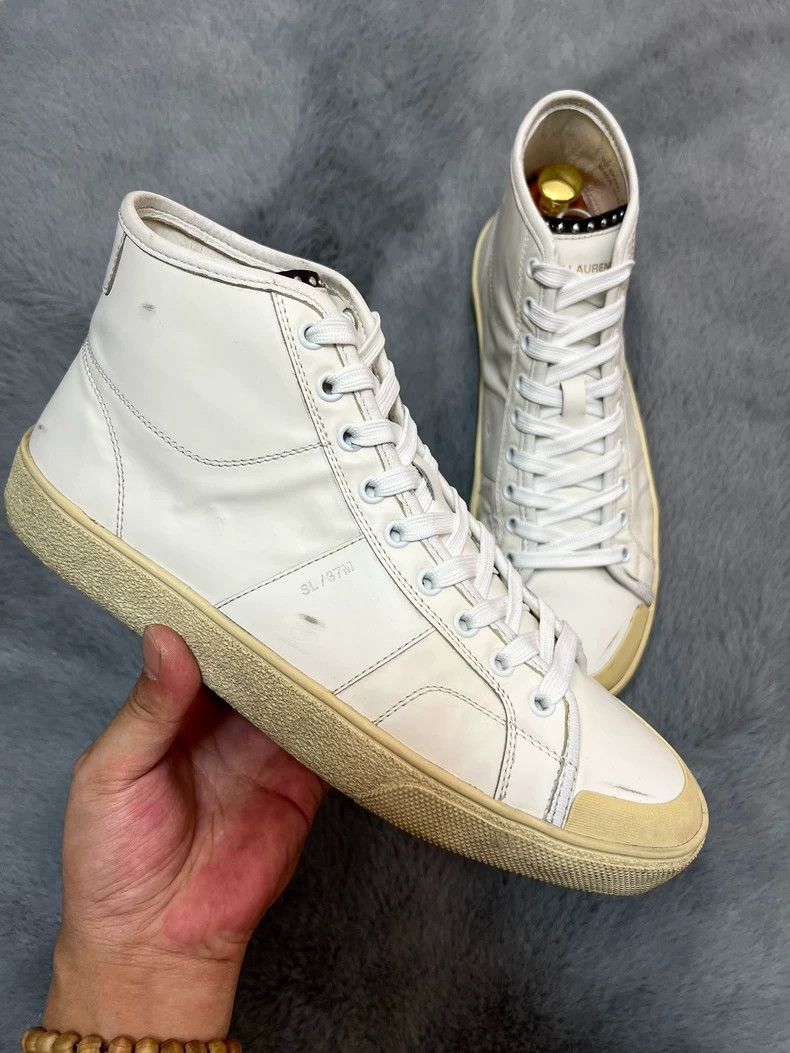 Saint Laurent Paris Saint Laurent Paris White shoelace high top makes old boar Size US 7 / EU 40 - 3 Thumbnail