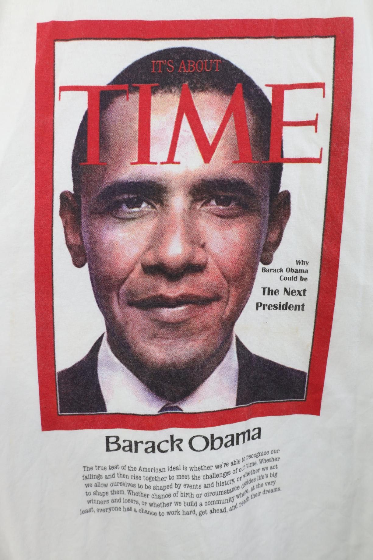 Vintage Vintage Y2K Magazine Obama Short Sleeve T-Shirt White Cotton Size US XXL / EU 58 / 5 - 4 Thumbnail