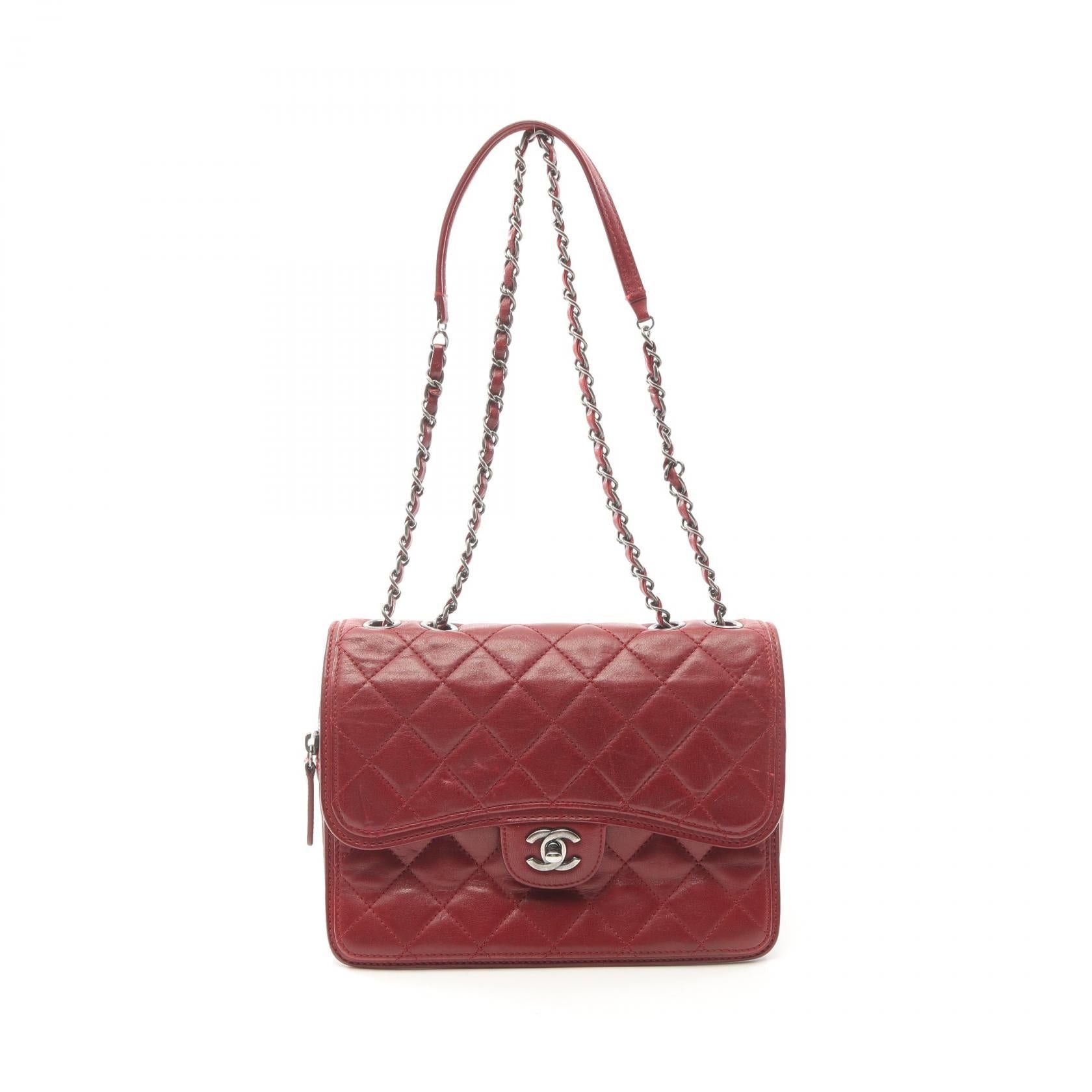 Chanel Matelasse Chain Shoulder Bag Lambskin Red Antique Silver Hardware, Women's