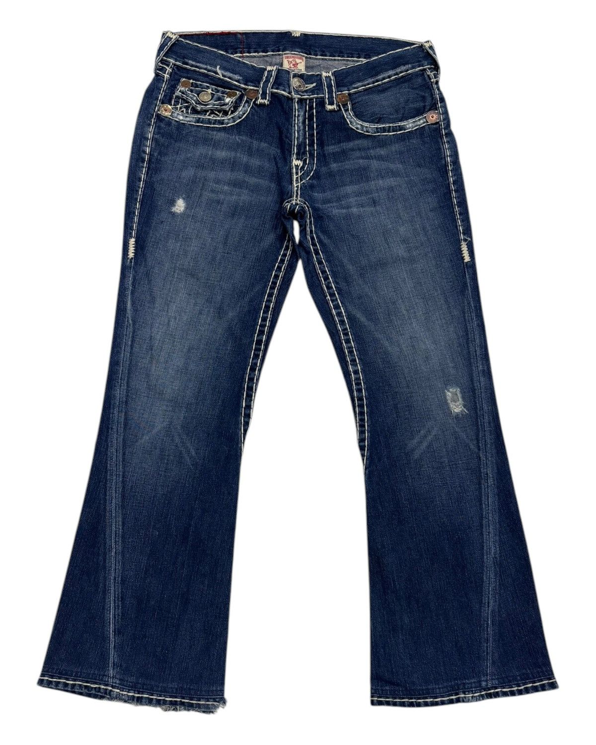 True Religion FLARE JEANS TRUE RELIGION JOEY SUPER T DISTRESSED DENIM JEAN Size US 34 / EU 50 - 5 Thumbnail