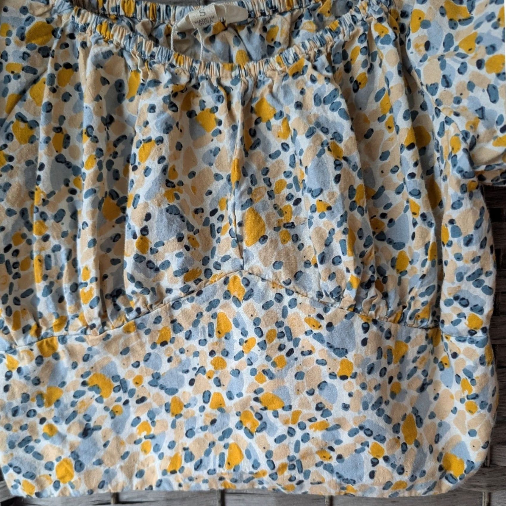 Vintage Cropped Blouse Top Womens Sz S Blue Yellow Dot Print Puff Sleeve Boho Coquette Size S / US 4 / IT 40 - 4 Thumbnail