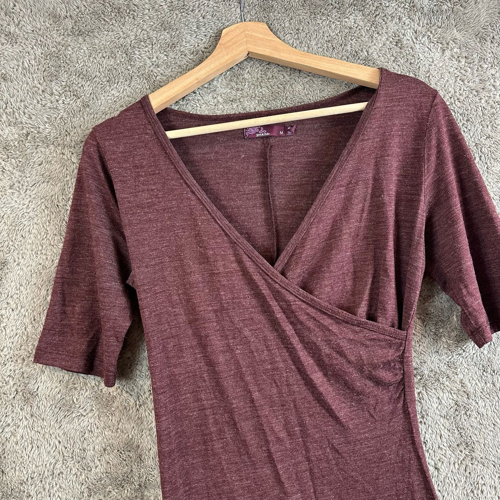 Prana Prana Maroon Wool Short Sleeve V-Neck Faux Wrap Dress M Size M / US 6-8 / IT 42-44 - 3 Thumbnail