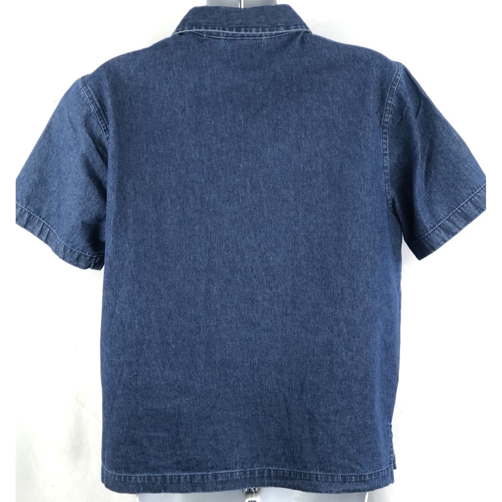Denime VINTAGE mint julep Denim top Blouse Blue Short Sleeve Embroidered Chambray Cotton Casual Shirt Womens L 80s 90s Cottagecore Size L / US 10 / IT 46 - 3 Thumbnail