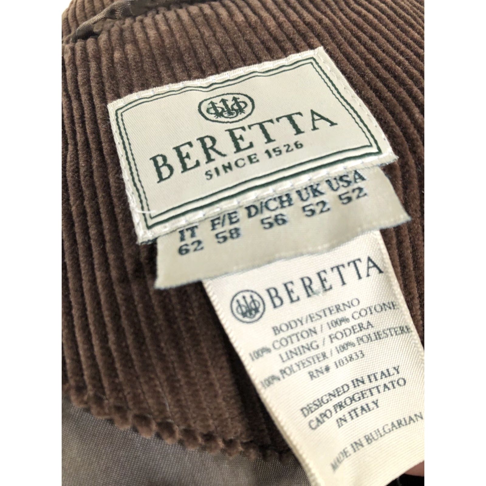 Vintage Beretta Blazer Shirt Corduroy Belted Back Elbow Patch Jacket 52 Brown Men Size 52R - 7 Thumbnail
