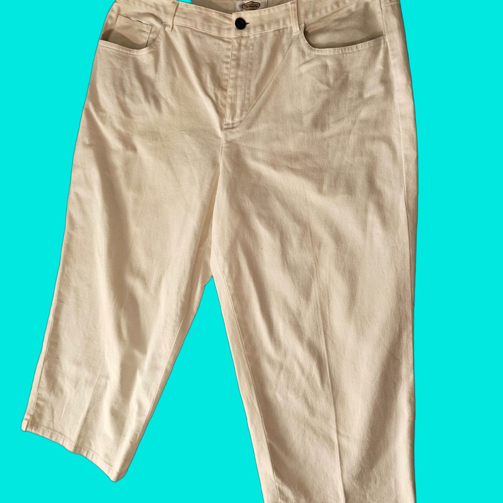 Talbots Talbots Women Capri Crop Linen Blend Pants 14P Petites Ivory Cream Straight Leg 18.5in Inseam | Linen Pants | Casual Travel Size 36" / US 14 / IT 50 - 1 Thumbnail