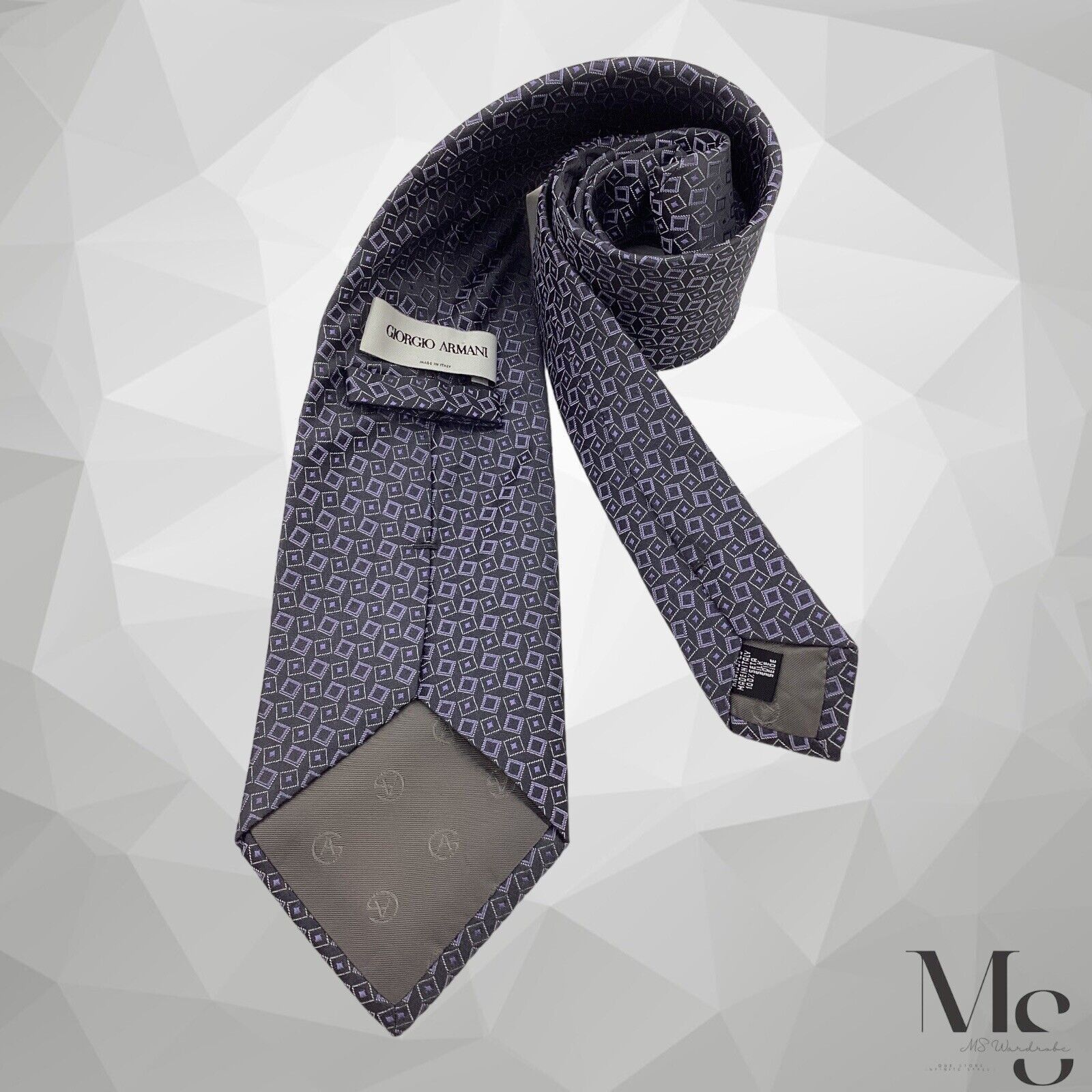 Giorgio Armani GIORGIO ARMANI Gray Purple Geometric Luxury Silk Tie Made In Size ONE SIZE - 2 Thumbnail