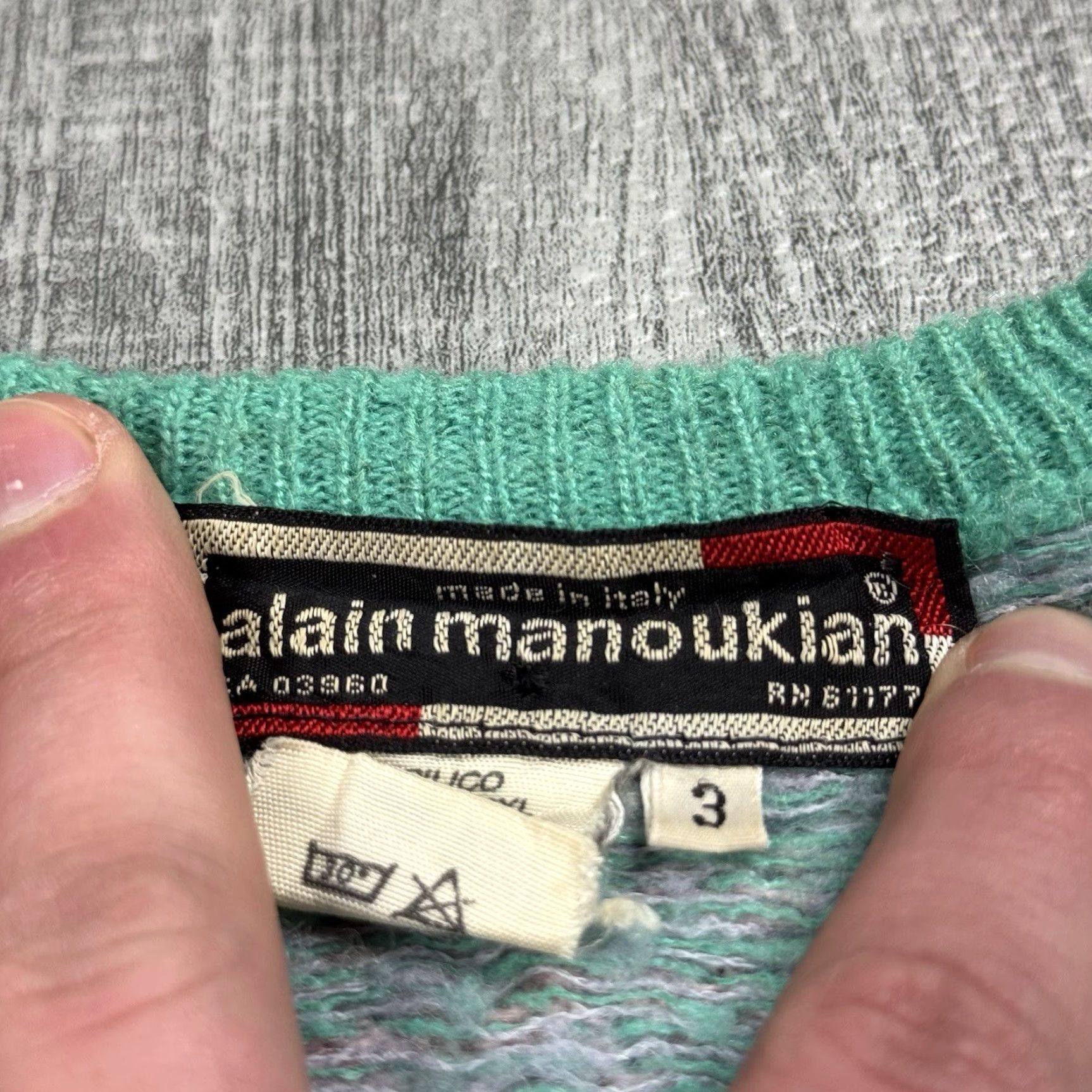 Vintage VINTAGE 1980s Alain Manoukian Pink Mint Green Heart Pattern Cardigan Sweater Women’s Large Oversized Italy Size L / US 10 / IT 46 - 3 Thumbnail