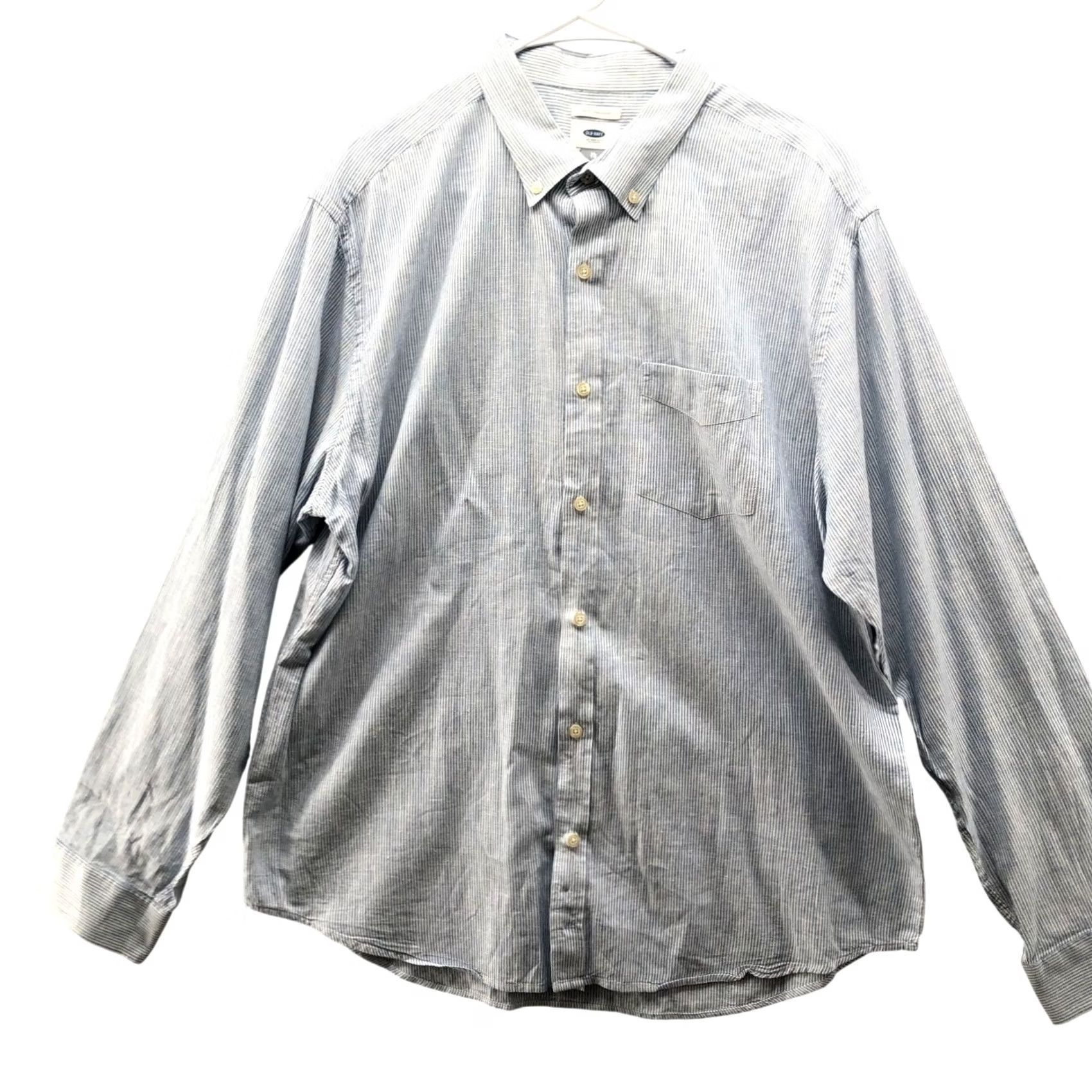 Old Navy Old Navy Shirt Mens XL Blue White Stripe Button-Down Cotton Linen Long Sleeve Shirt Size US XL / EU 56 / 4 - 2 Thumbnail