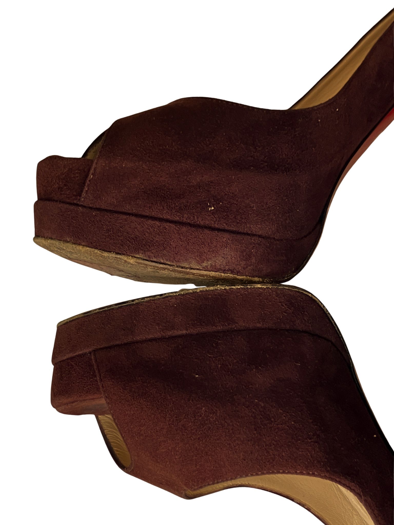 Christian Louboutin Christian Louboutin Burgundy Suede Peep Toe Platform Heels Size US 10 / IT 40 - 14 Thumbnail