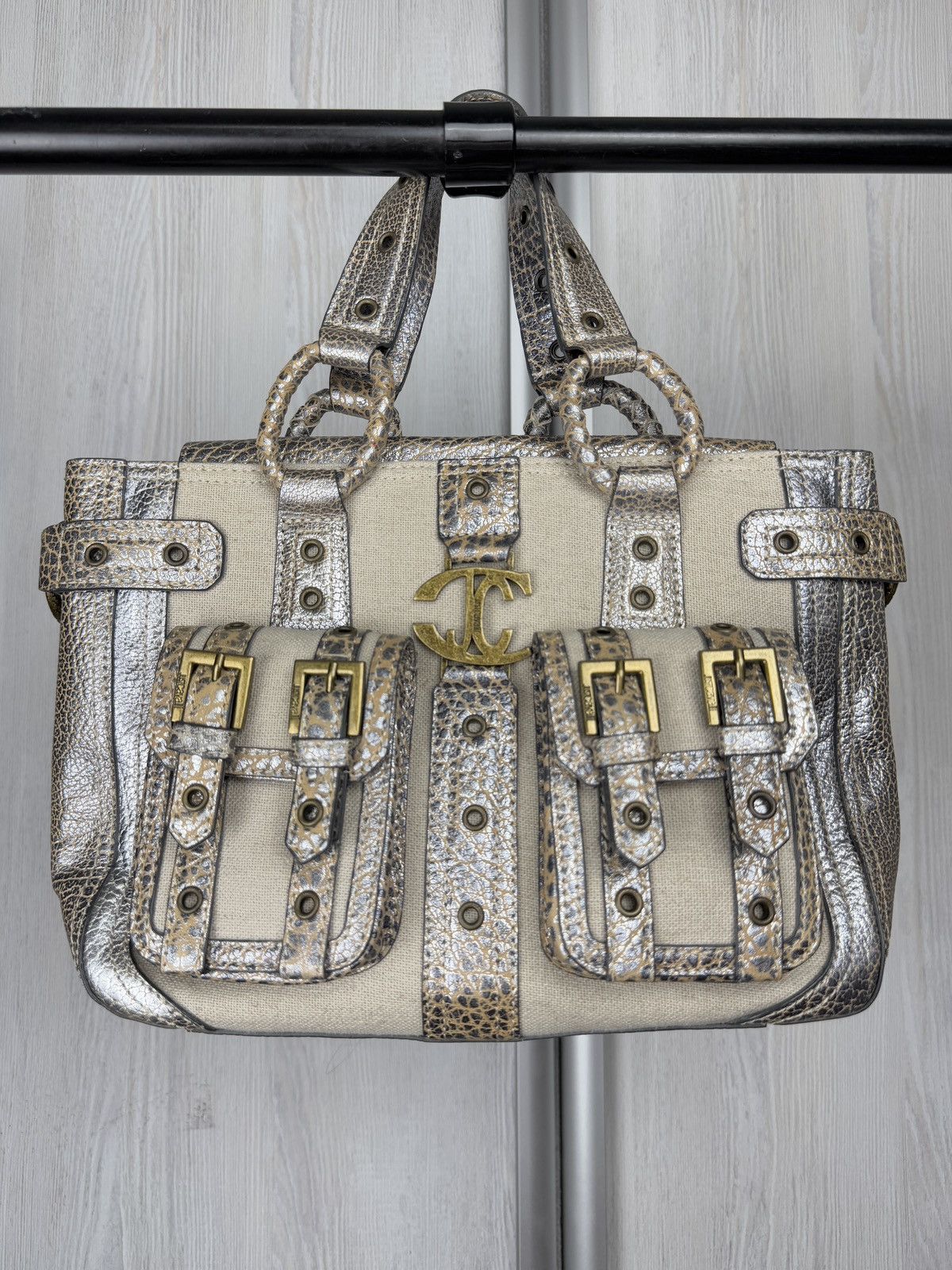 Just Cavalli Just Cavalli Juta Leather Beige Silver Simonella handle bag Size ONE SIZE - 2 Thumbnail