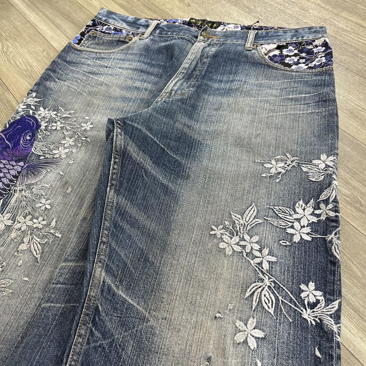 Karakuri Tamashii Y2K Karakuri Tamashii Koi Flowers Embroidered Ed kardy Jeans Size US 30 / EU 46 - 4 Thumbnail