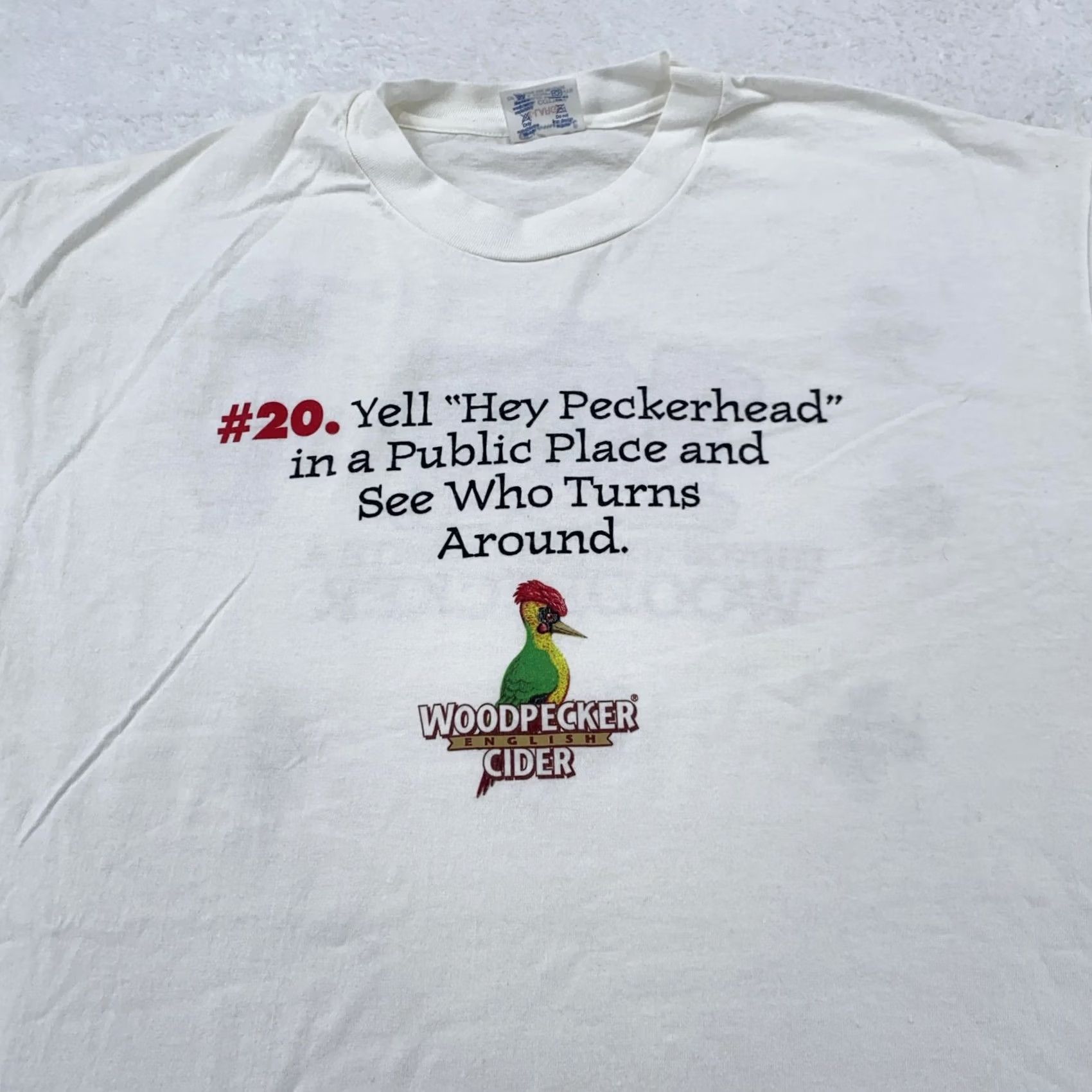 Champion VINTAGE Woodpecker Cider Shirt Mens L White Champion 101 Things Funny 90s Size US L / EU 52-54 / 3 - 2 Thumbnail