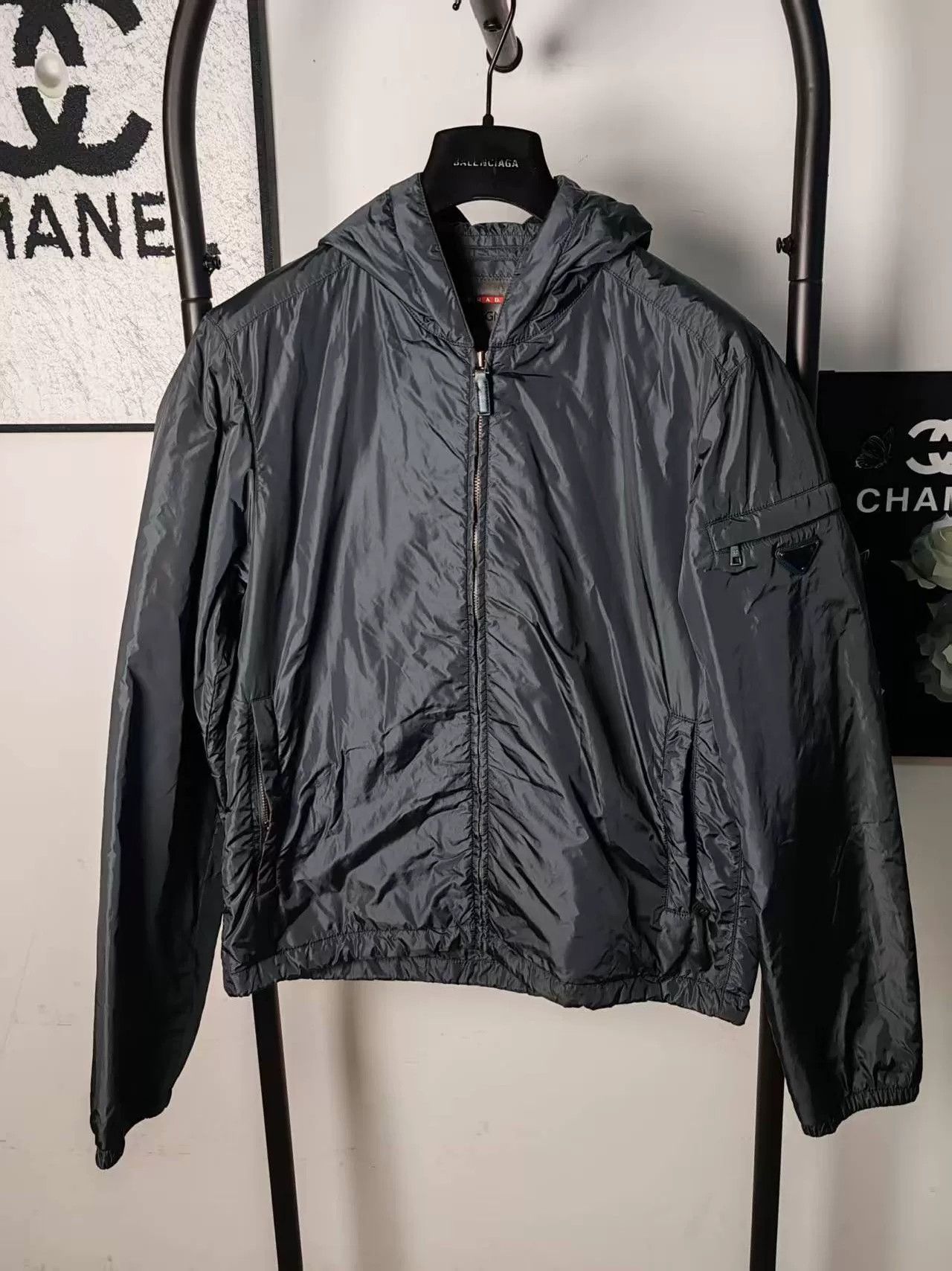 Prada Prada Black Cotton Jacket with Metal Logo Size US M / EU 48-50 / 2 - 1 Thumbnail
