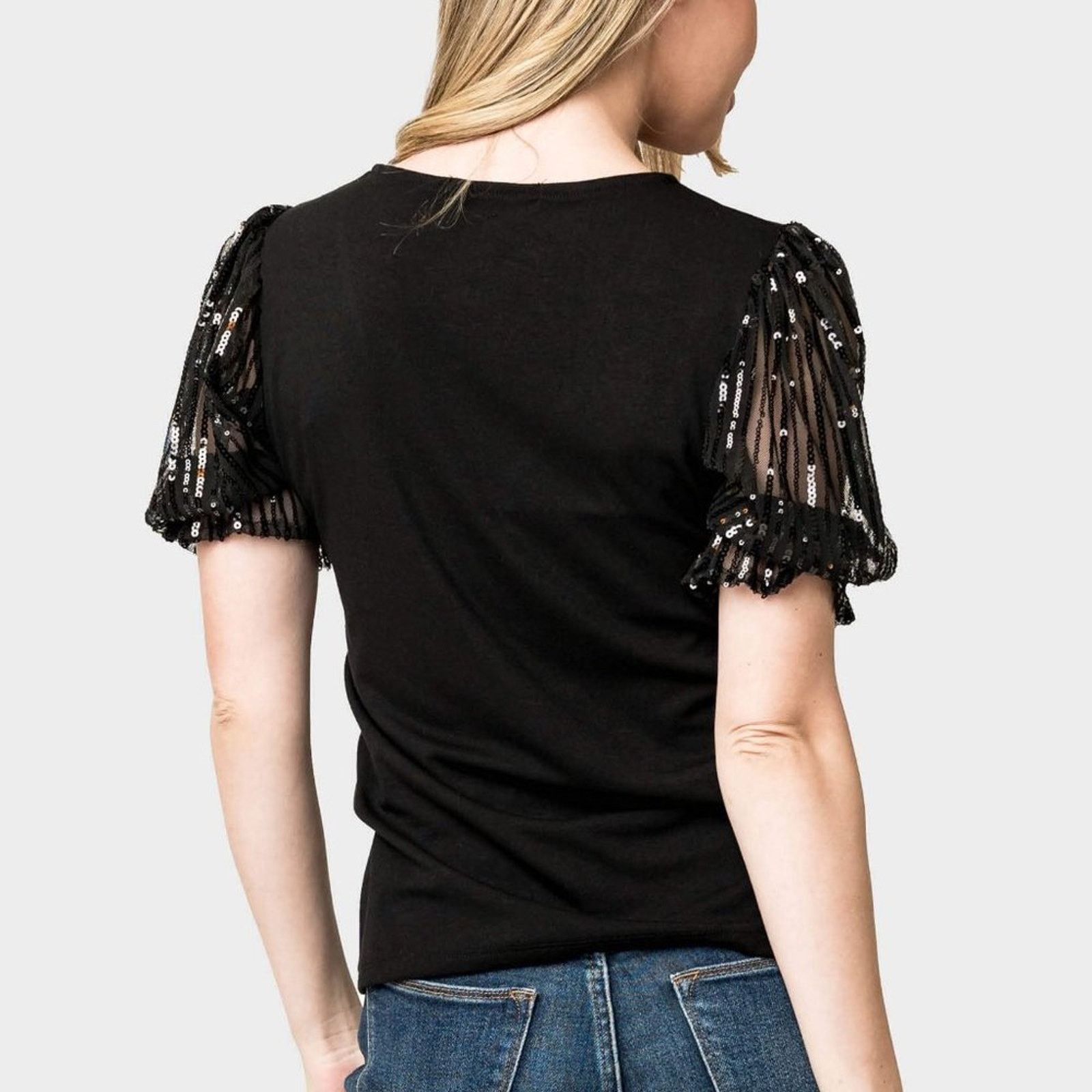 Other CABLE & GAUGE Womens Black Beaded Sequin Puff Sleeve Sweater Size L / US 10 / IT 46 - 1 Thumbnail