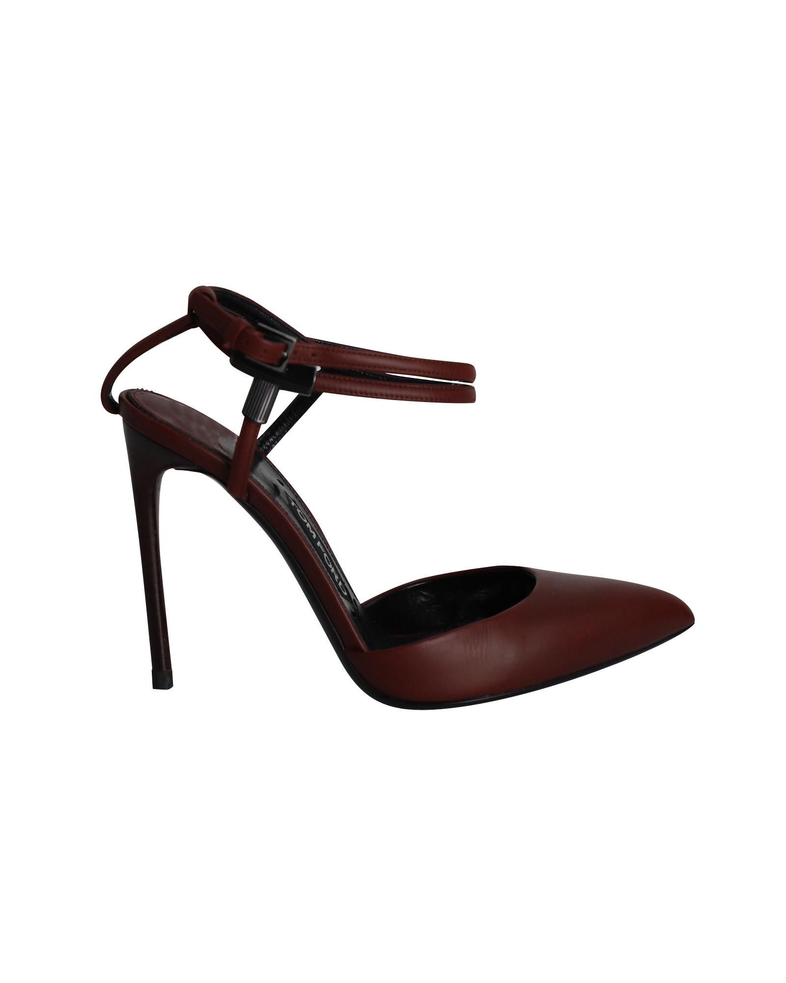 image of Tom Ford Elegant Maroon Leather Ankle Strap Pumps Shoes in Burgundy, Women's (Size 7)
