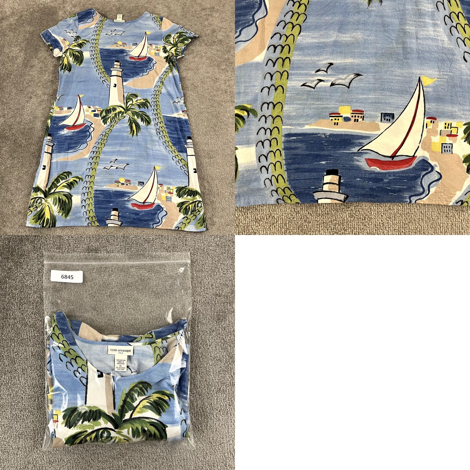 Vintage VINTAGE CLUB MYSTIQUE Top Womens XL Blue Beach Hawaiian Tropical 33" Micro Dress Tunic Size XL / US 12-14 / IT 48-50 - 8 Thumbnail