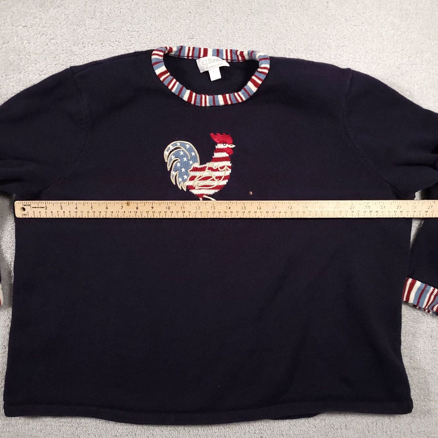 Vintage Christopher & Banks Rooster Red White Blue Patriotic Flag Womens Plus Sweater 3X Cotton Knit Size XXL / US 16-18 / IT 52-54 - 5 Thumbnail