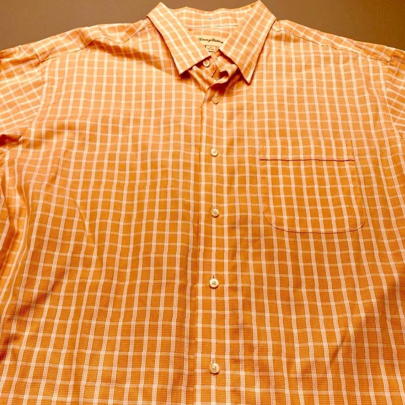 Tommy Bahama Tommy Bahama Dress Shirt Orange White Mens Size 17 32-33 Long Sleeve 8155 Size 46R - 3 Thumbnail
