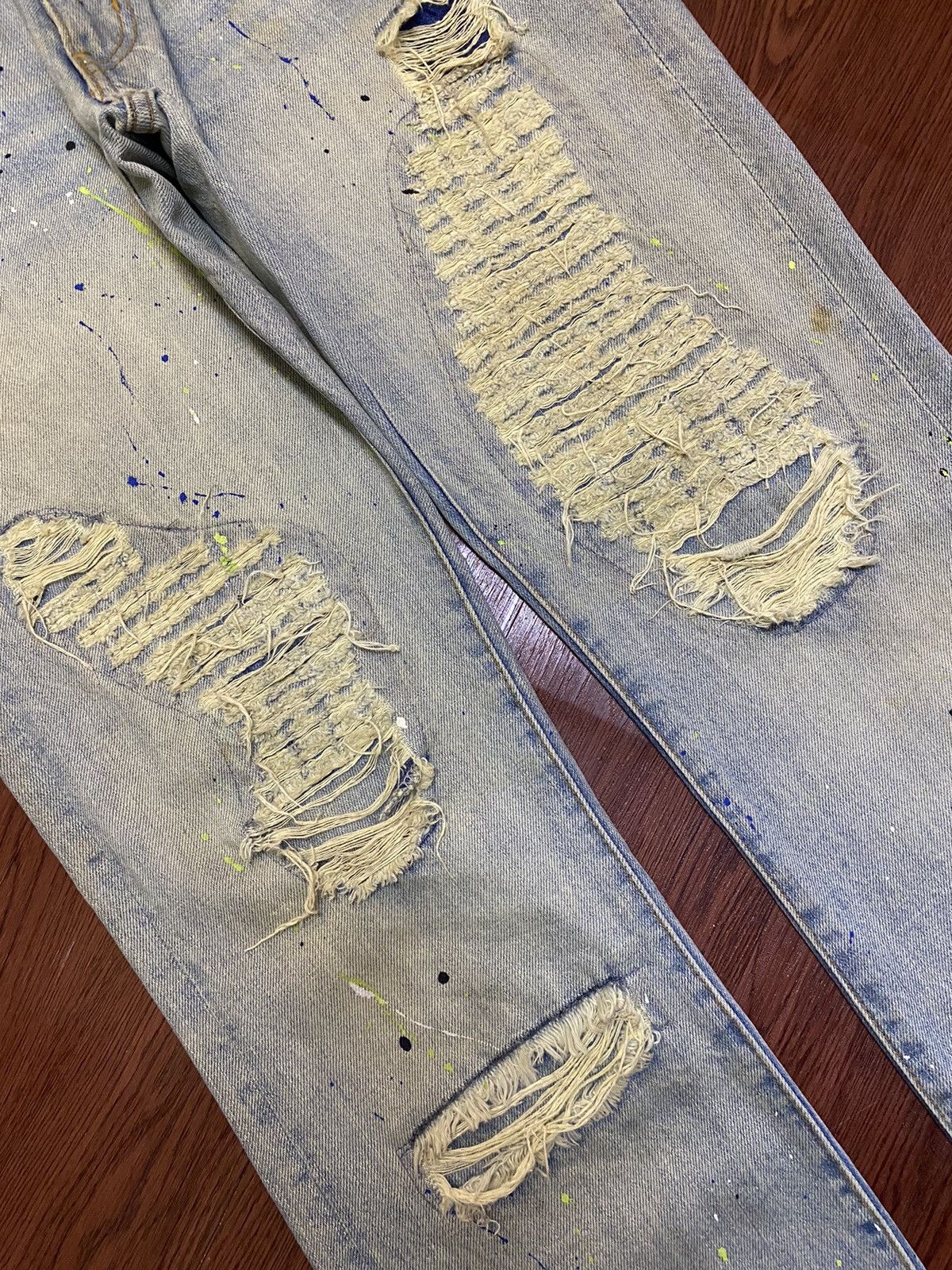 If Six Was Nine Vintage Schlussel Snake Paint Splatter Thrash Flare Jeans Size US 33 - 7 Thumbnail