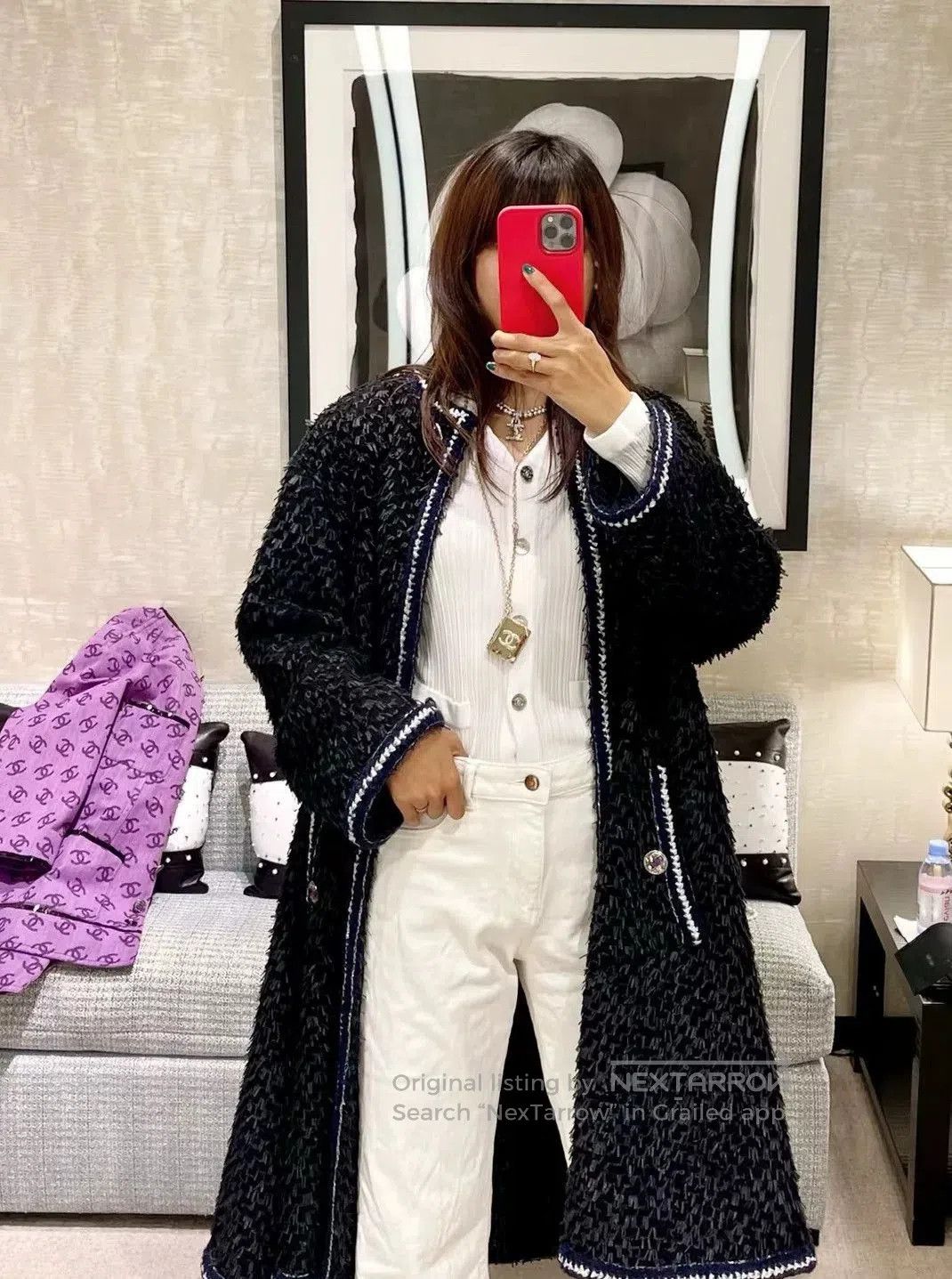 Chanel Chanel 22A Black Long Coat with Trim. Size US M / EU 48-50 / 2 - 2 Thumbnail