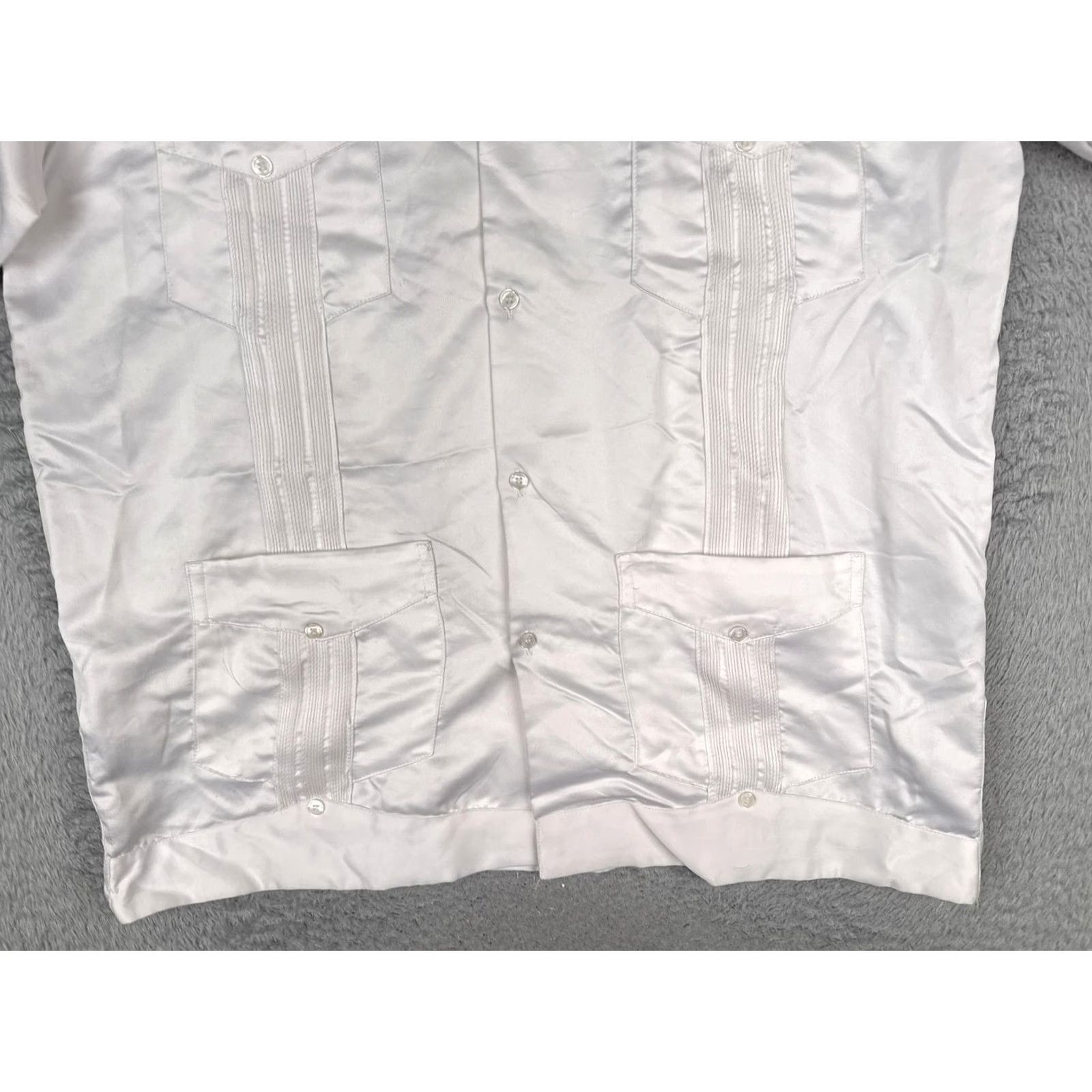 Vintage Original Guayabera Shirt Mens XL White Satin Short Sleeve Embroidered Pockets Size US XL / EU 56 / 4 - 5 Thumbnail