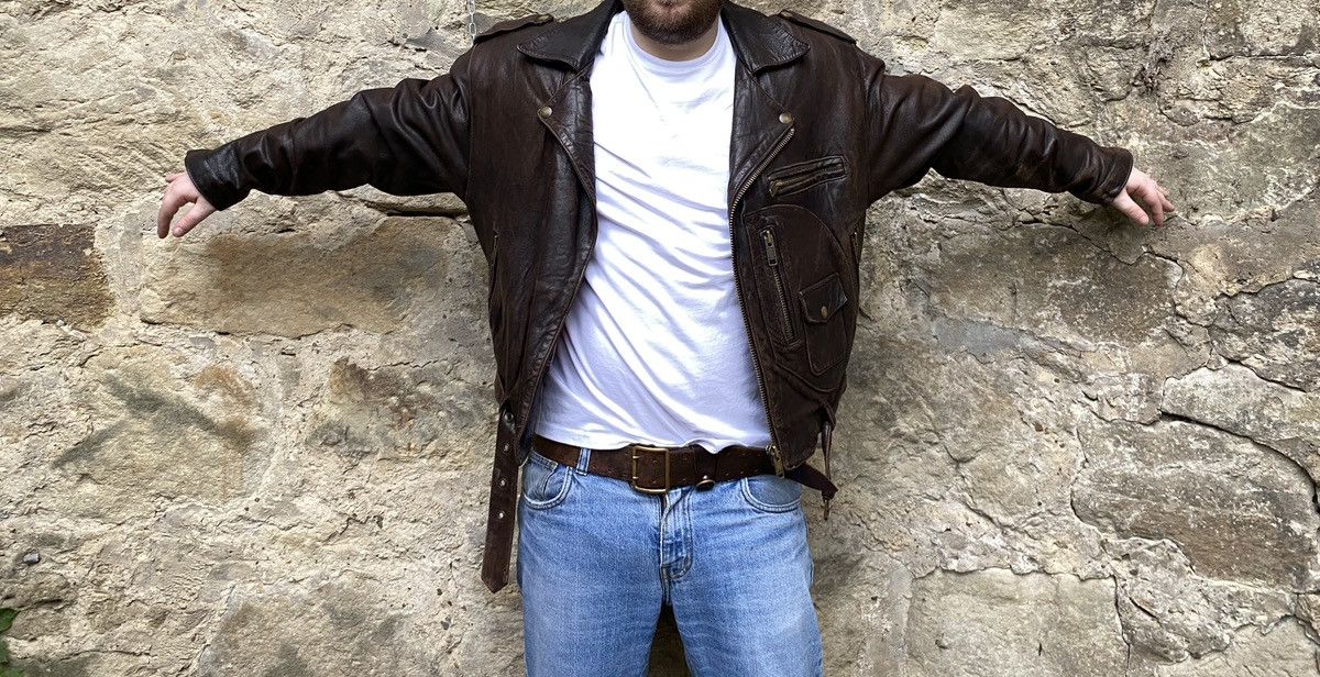 Vintage Vintage D-Pocket Motorcycle Distressed Leather Biker Jacket Size US L / EU 52-54 / 3 - 4 Thumbnail