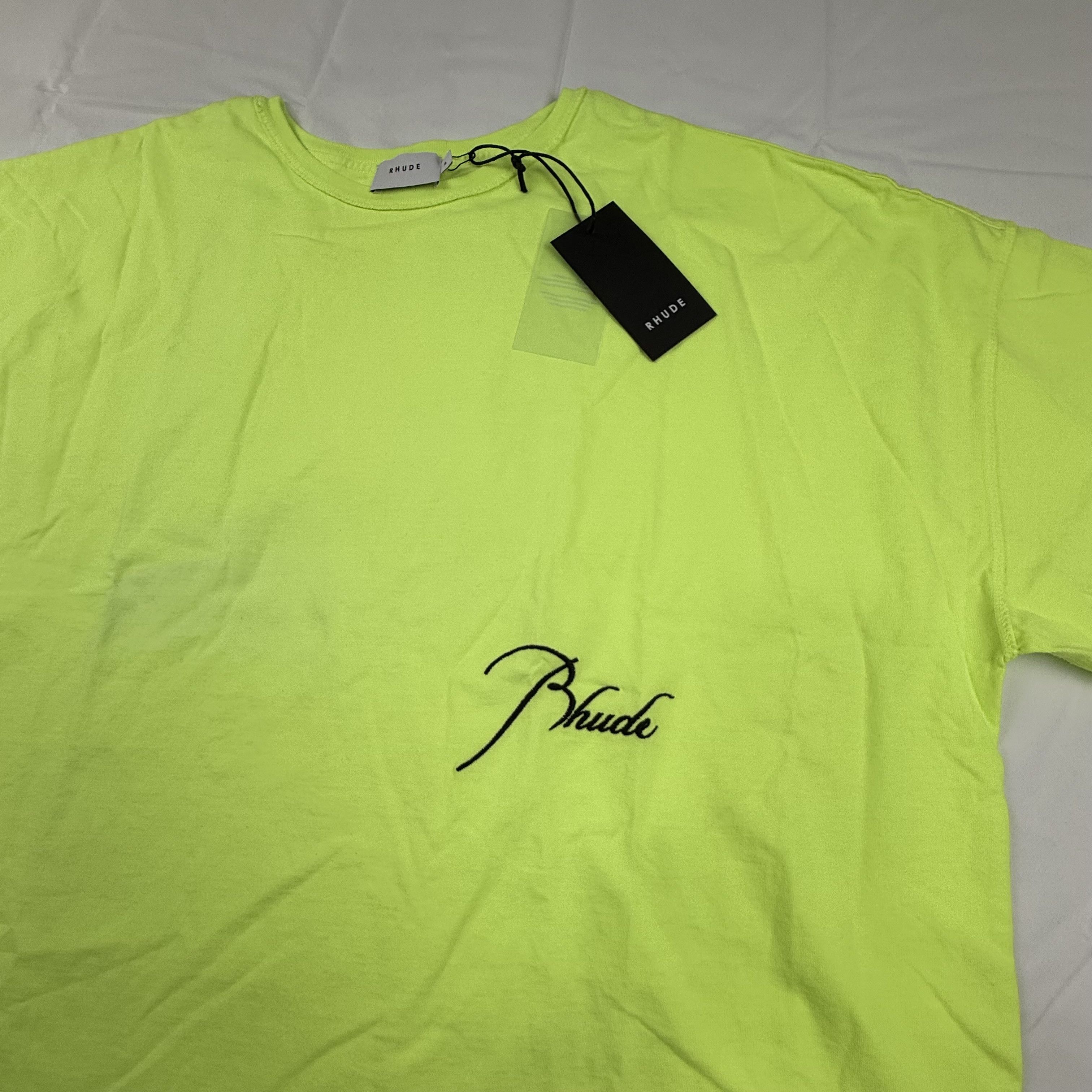Rhude Rhude Mens Neon Yellow Script Logo Boxy T-Shirt XL Size US XL / EU 56 / 4 - 1 Thumbnail