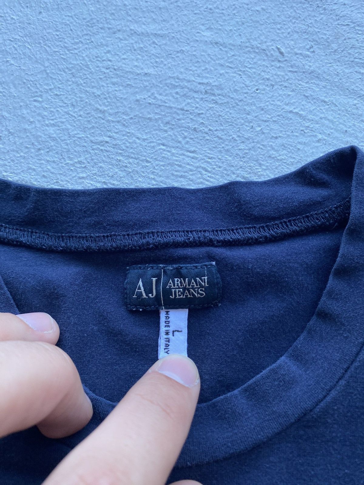 VNTG Armani Jeans Giorgio Blue Womens Long Sleeve Tee Logo