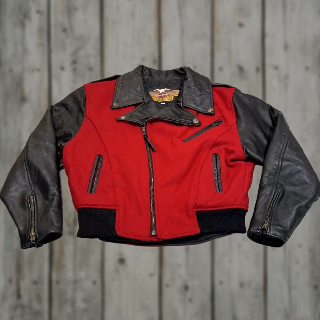 Harley Davidson Vintage Harley Davidson Jacket Womens Small Moto Black Red Gold Embroidery Wool Size S / US 4 / IT 40 - 1 Thumbnail