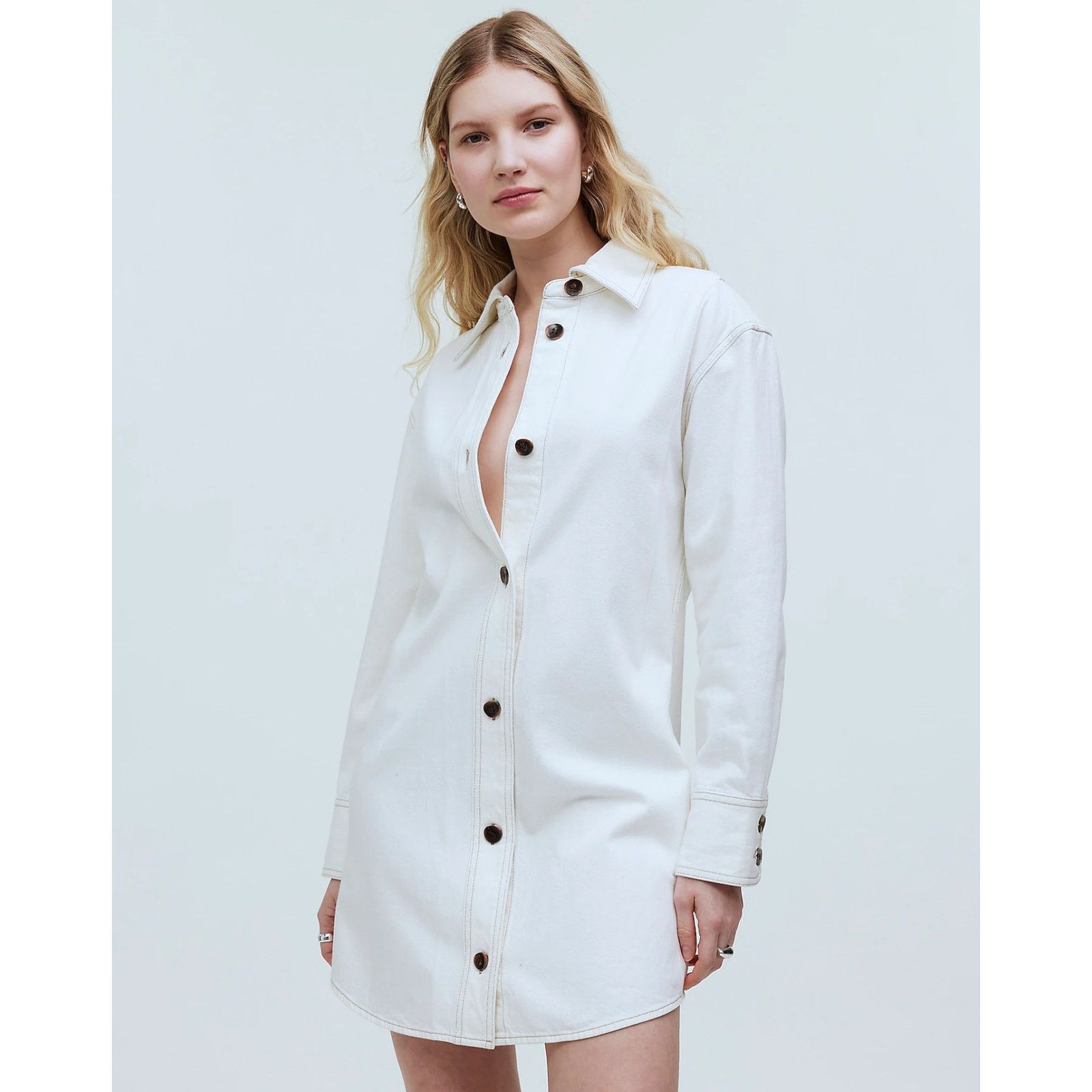 Madewell Madewell Denim Oversized Mini Shirtdress In White Size XS Size XS / US 0-2 / IT 36-38 - 1 Thumbnail