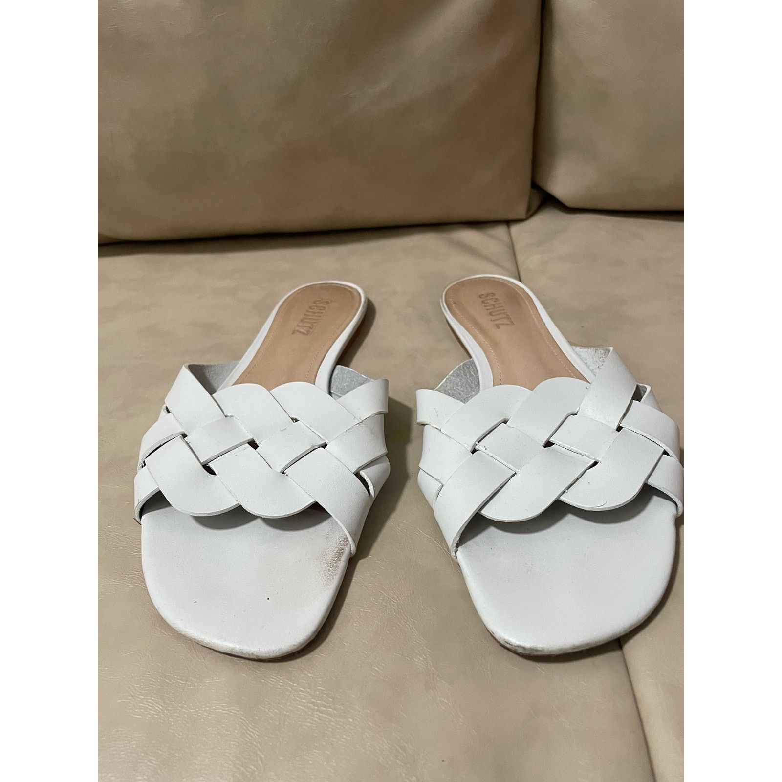 SCHUTZ Schutz - Tari Woven Leather Slide Sandals / white / 9B Size US 9 / IT 39 - 2 Thumbnail