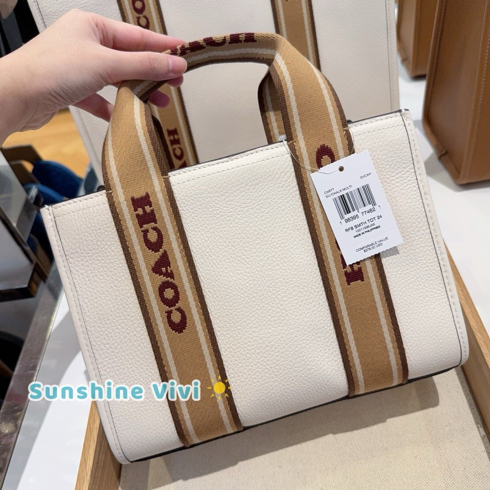 Coach NWT Coach Smith Tote Bag Leather 24 CAR77 Silver /Chalk Size ONE SIZE - 3 Thumbnail