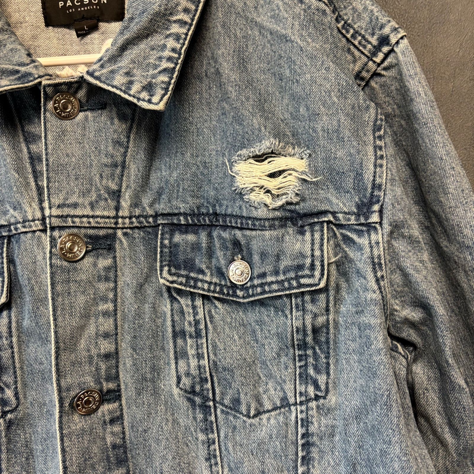 & Other Stories Pac Sun Denim Jacket Los Angeles Roses Embroidered Distress Size L / US 10 / IT 46 - 12 Thumbnail