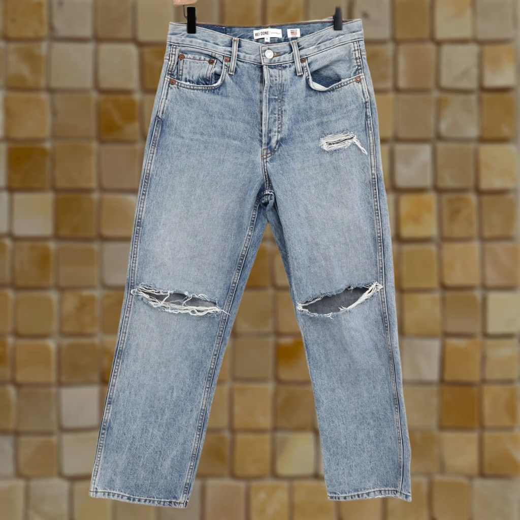 RE/DONE Re/Done Women's Jeans High Rise Button Fly Distressed Blue Sz 25X27 Size 42" / US 20 - 1 Thumbnail