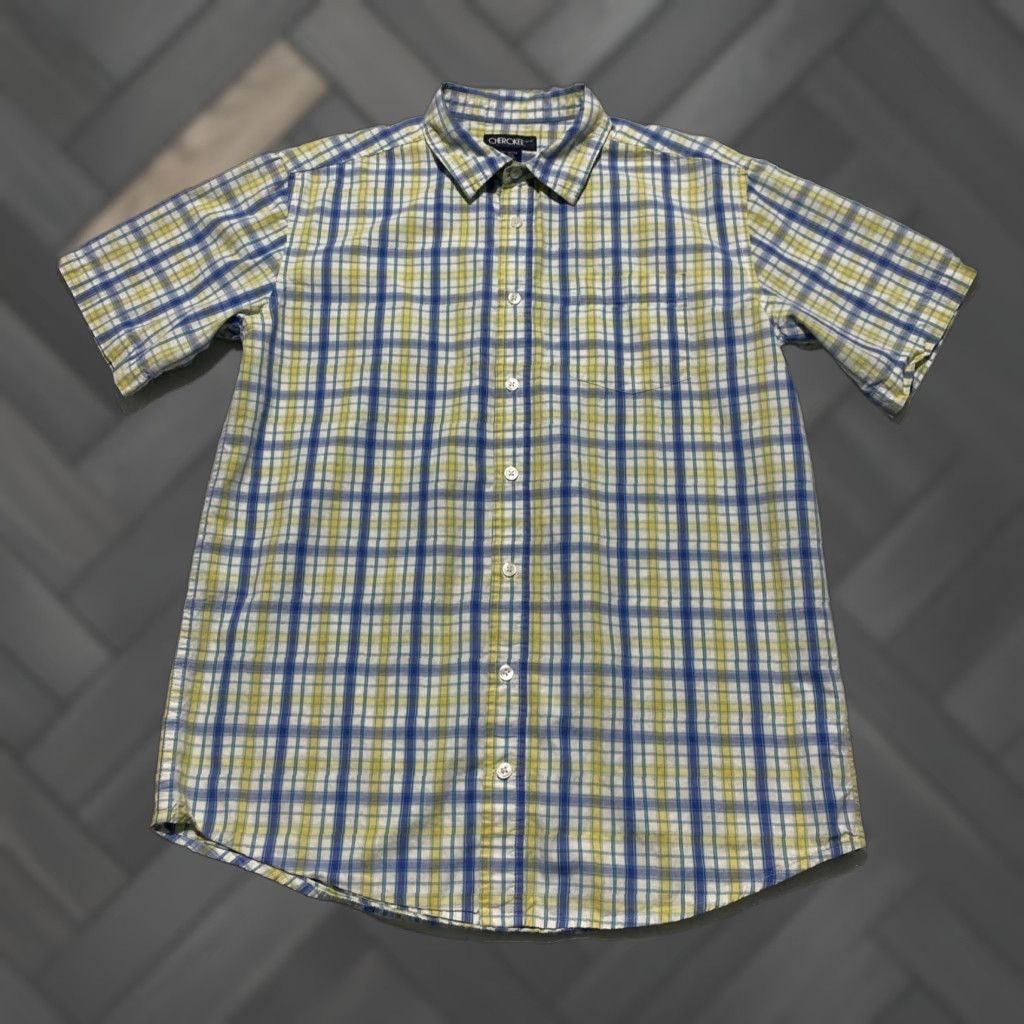 Cherokee Cherokee Shirt Button-Up Plaid Short Sleeve Boys XL 16 Blue Yellow Cotton Regular Shirt Boys Mens? Size US XL / EU 56 / 4 - 1 Thumbnail