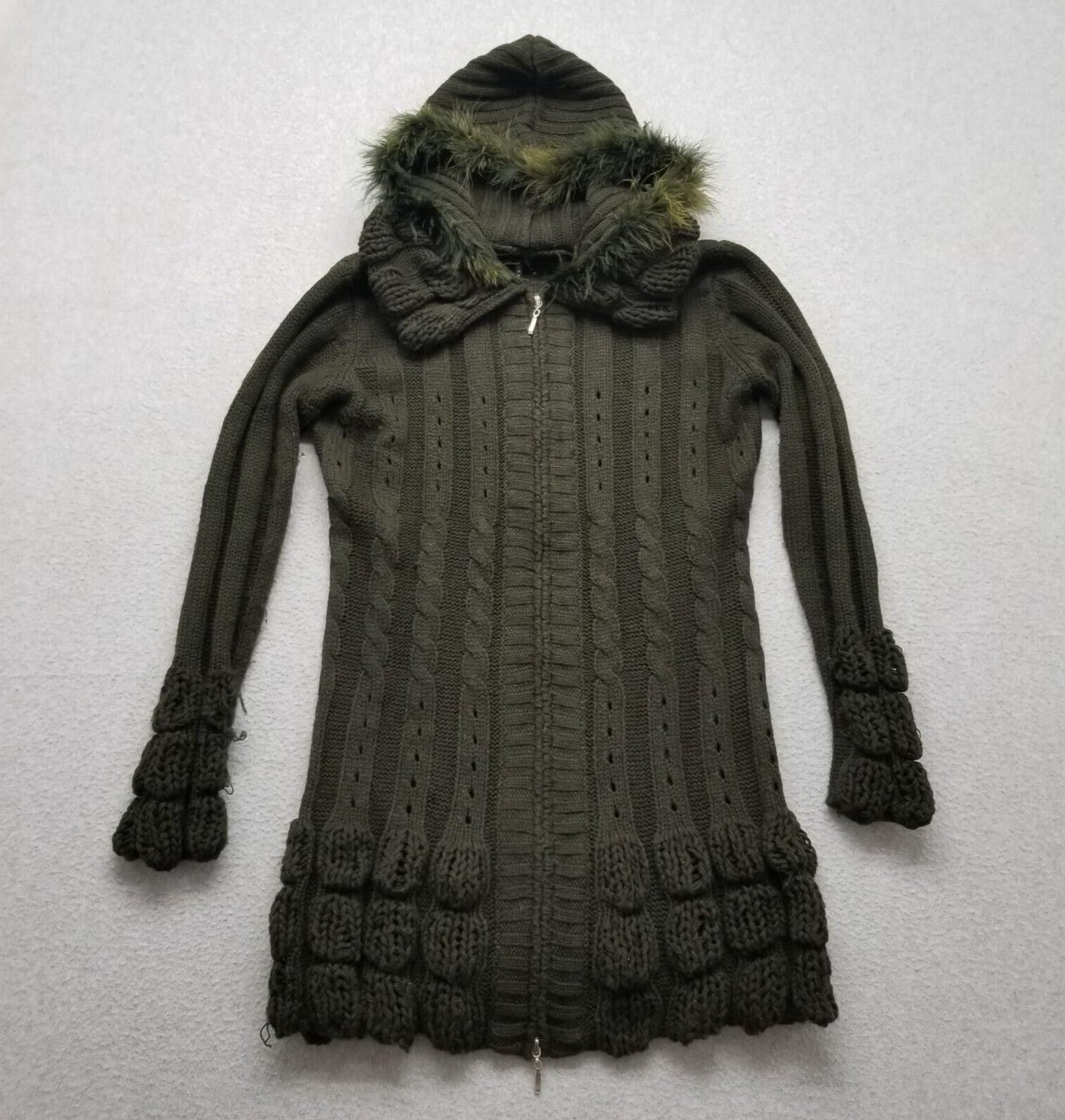 Other Lapis Jacket Womens Medium Green Sweater Full Zip Hooded Fur Size M / US 6-8 / IT 42-44 - 1 Thumbnail