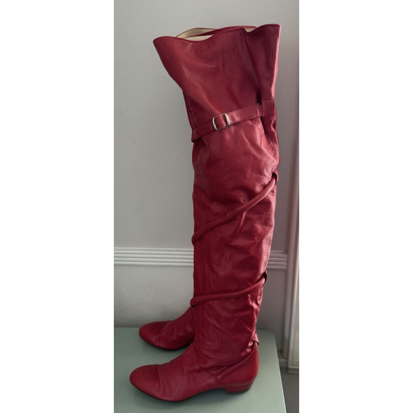 Tokio Kumagai RARE 1980s TOKIO KUMAGAI Red Over The Knee Boot Sz 37.5 Size US 7 / IT 37 - 4 Thumbnail