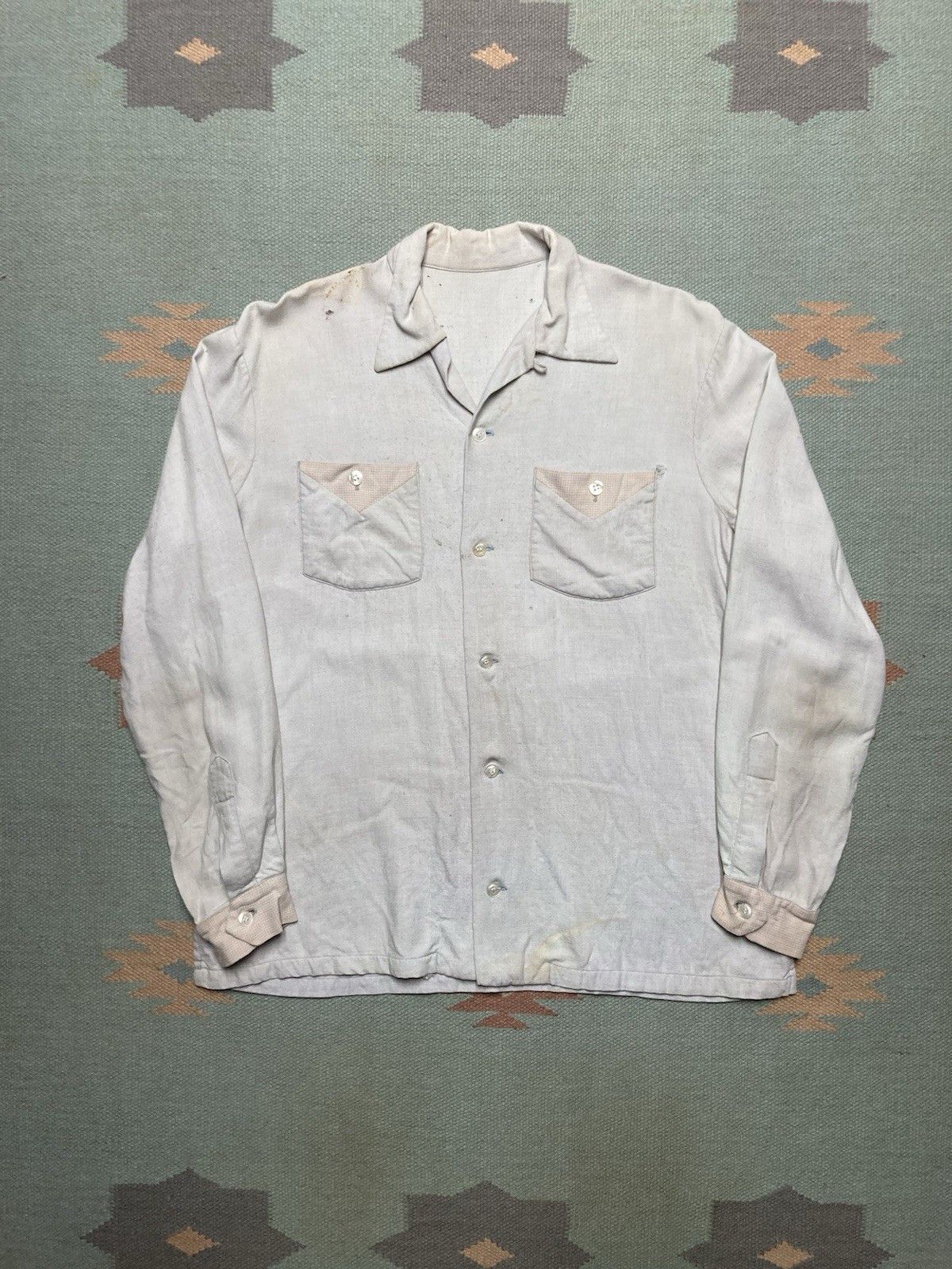 Vintage 1950s loop collar shirt wool rayon distressed rockabilly L Size US L / EU 52-54 / 3 - 1 Thumbnail