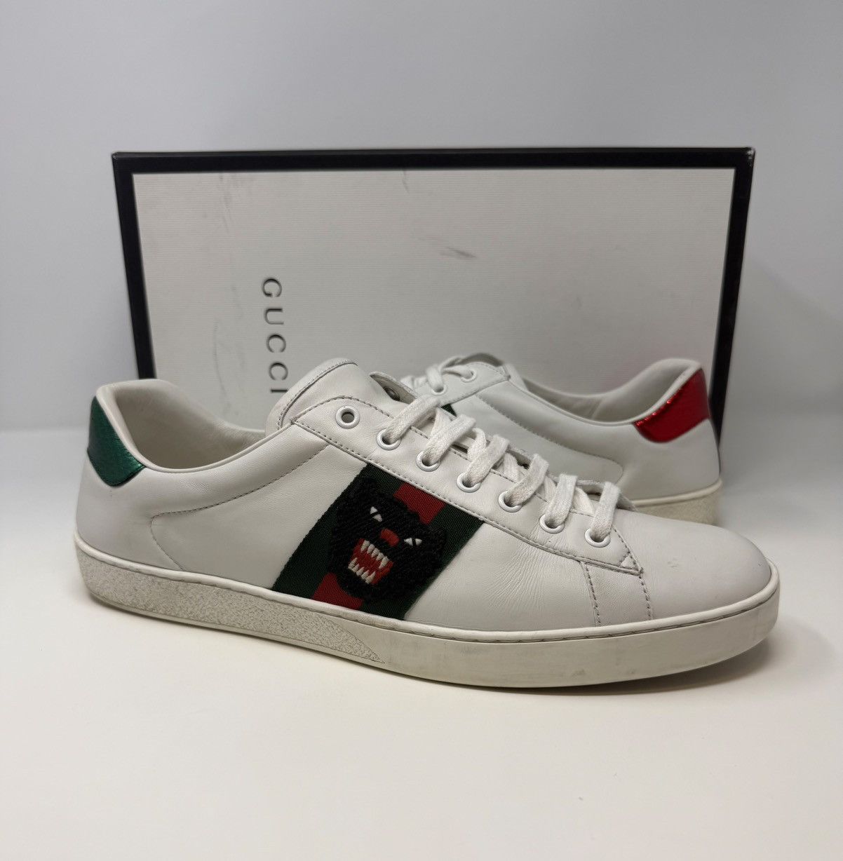 Gucci Gucci Ace Embroidered Panther Sneaker White Leather Size US 12 / EU 45 - 1 Thumbnail